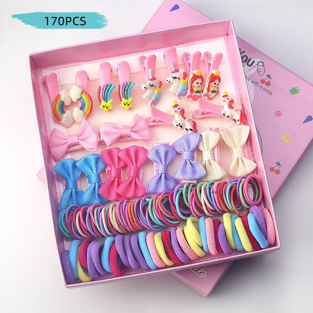 Shining Diva Fashion 170 Pcs Hair Clips Ties Rubber Band Hairband Hair Accessories for Girls Kids Baby Toddlers Women (14889zb) Birthday Gift