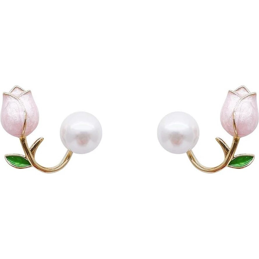 Shining Diva Fashion Latest Stylish Pink Flower Pearl Earrings for Women and Girls (14974er)