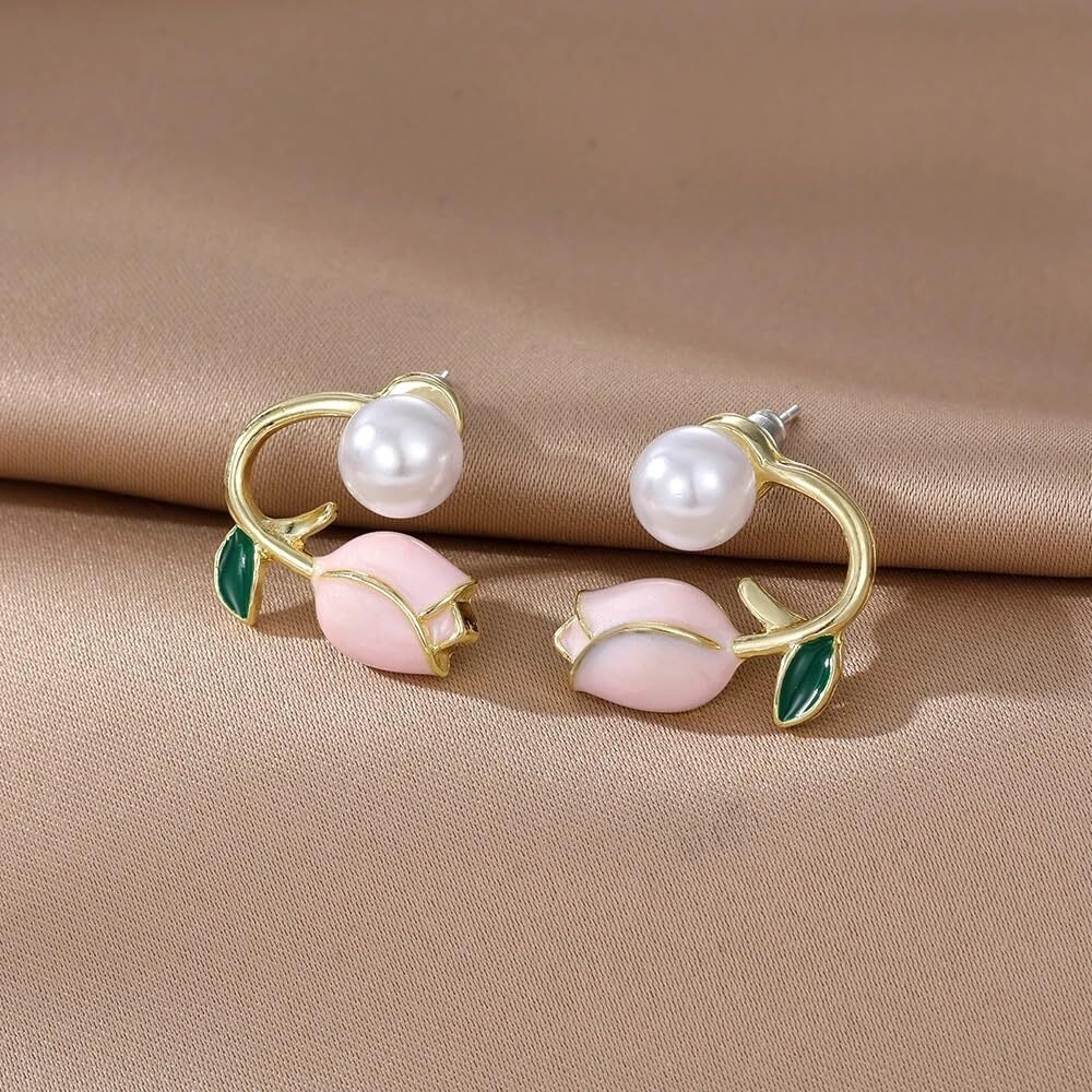 Shining Diva Fashion Latest Stylish Pink Flower Pearl Earrings for Women and Girls (14974er)