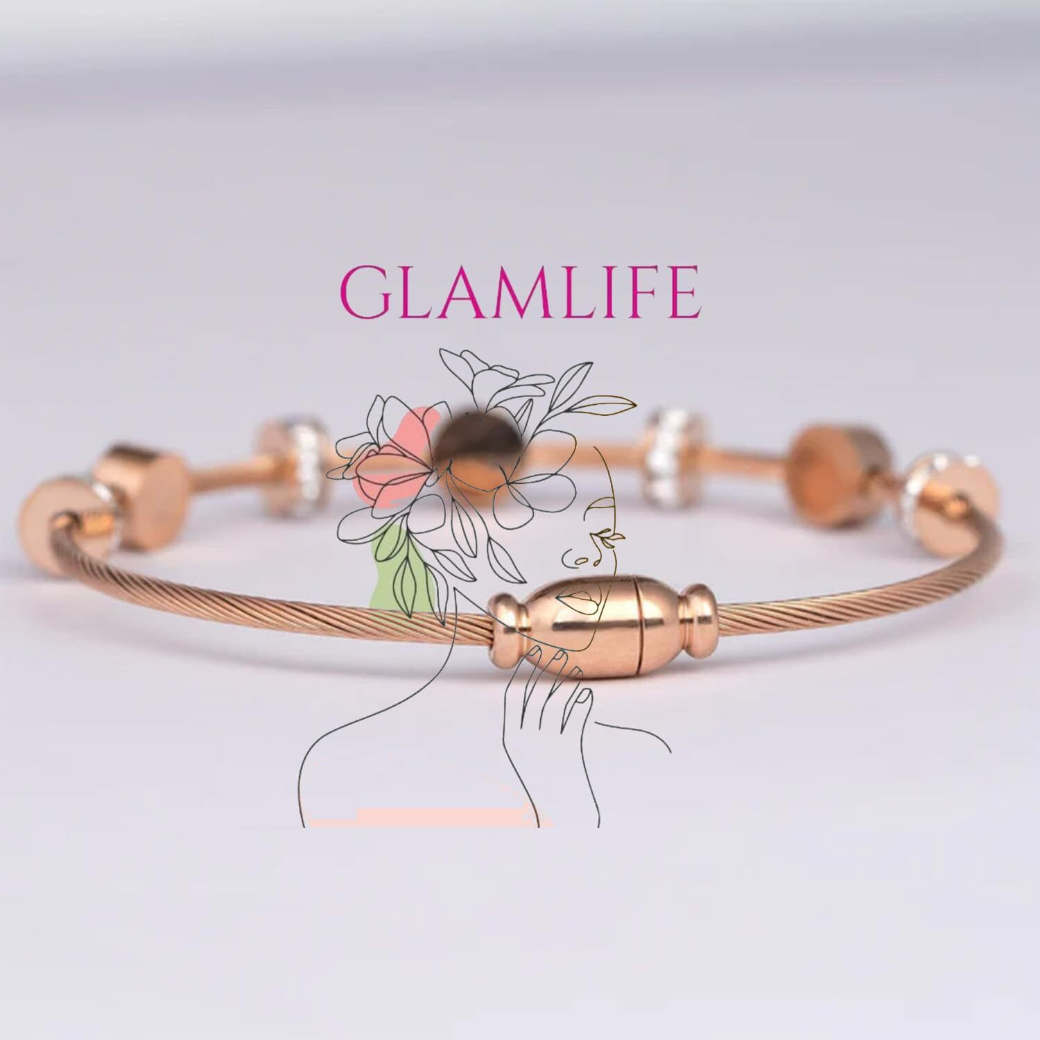 Glamlife Evil Eye Bangles for Women, Anti Tarnish Bracelet, Stylish Magnet Bracelet Kada for Women and Girls, Accessories Jewellery for Women & Girls (Rosegold)
