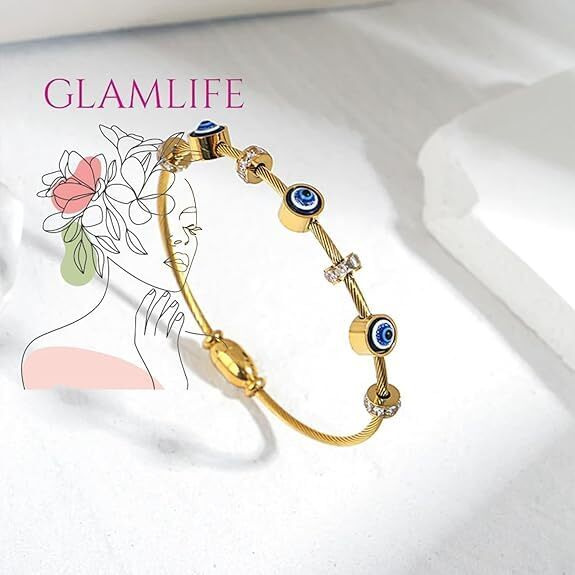 Glamlife Evil Eye Bangles for Women, Anti Tarnish Bracelet, Stylish Magnet Bracelet Kada for Women and Girls, Accessories Jewellery for Women & Girls (Gold)