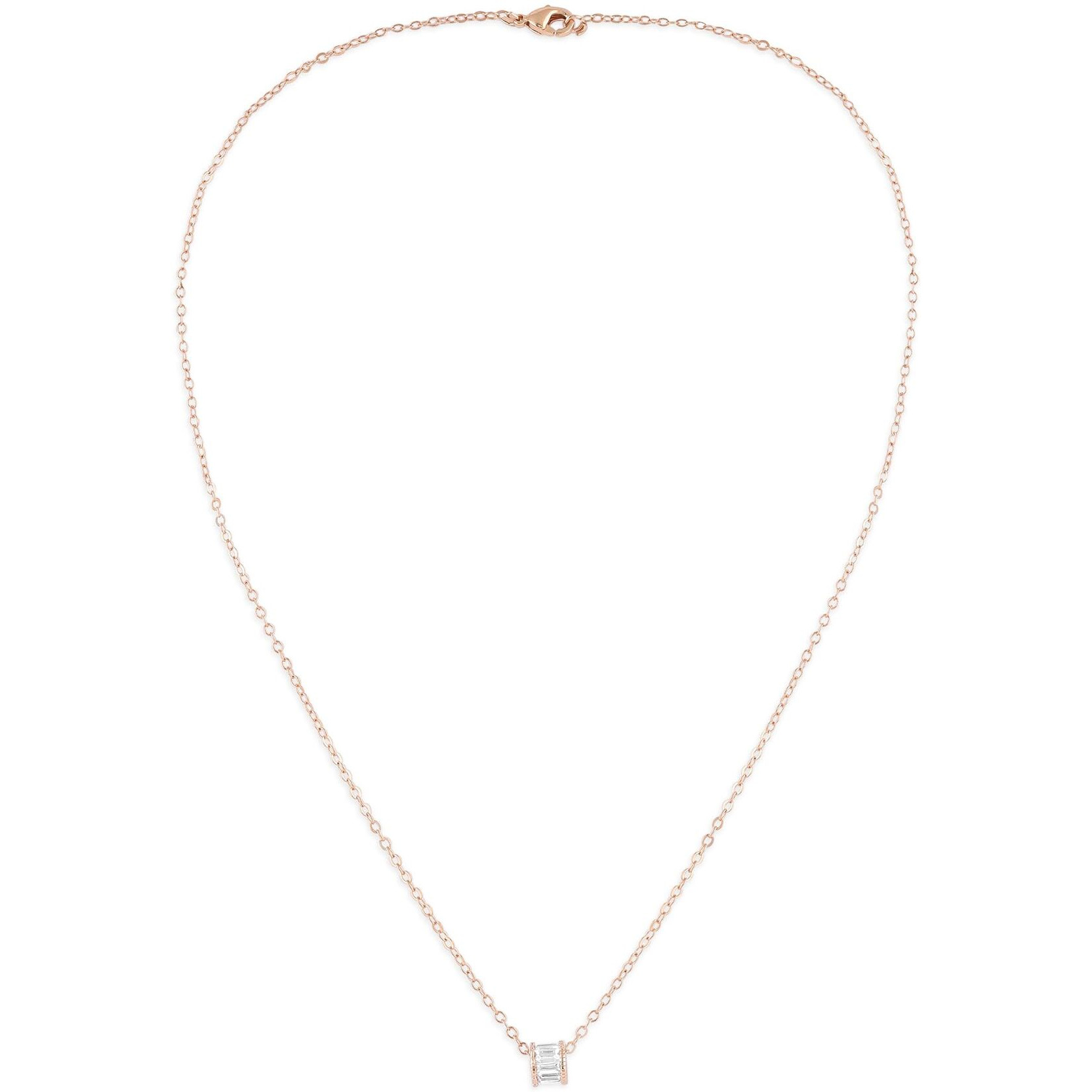 ZAVERI PEARLS Rose Gold Cubic Zirconia baguette Chain With Pendant Brass Necklace For Women -ZPFK16203