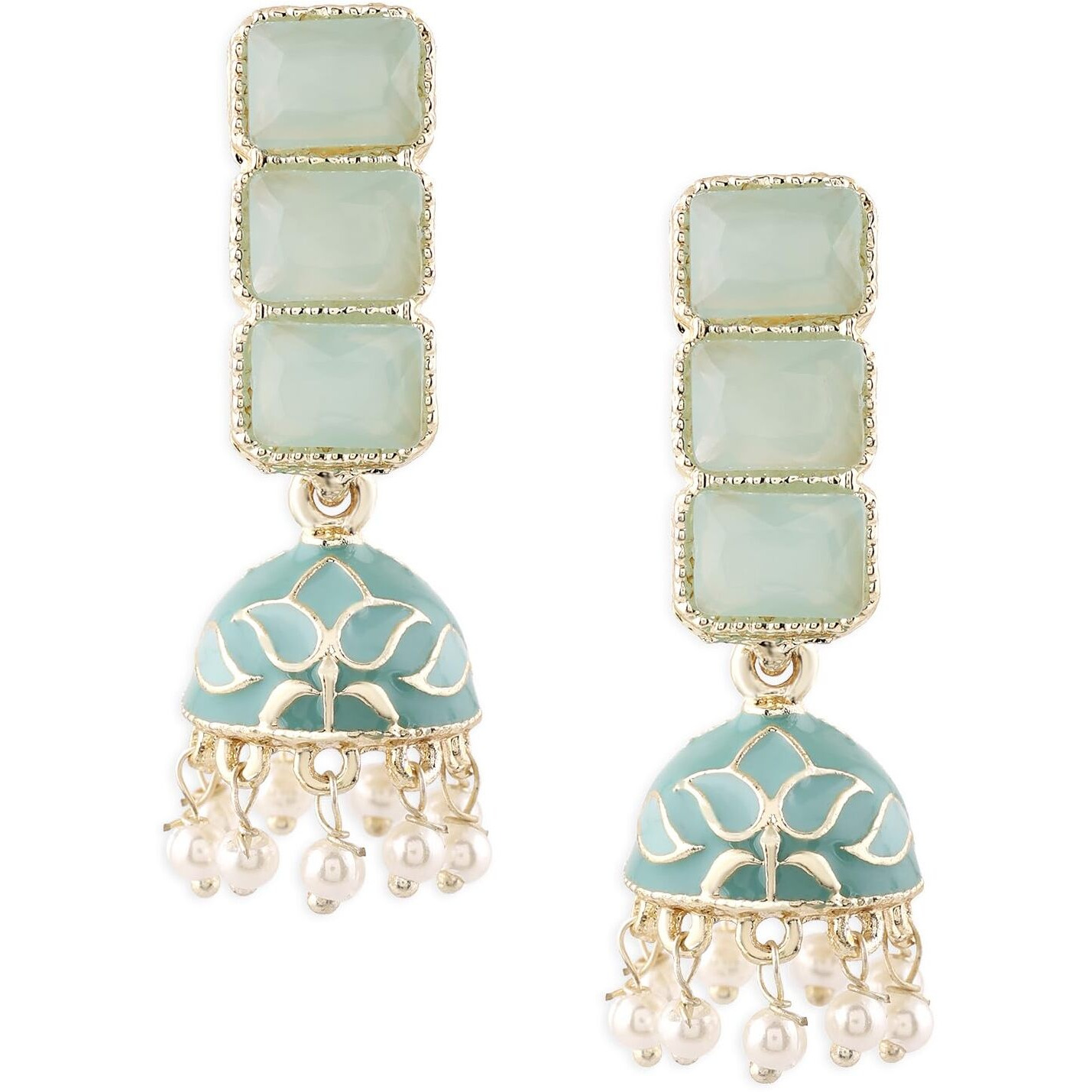Zaveri Pearls Mint Green Enamel Ethnic Style Jhumki Earring For Women-ZPFK16526