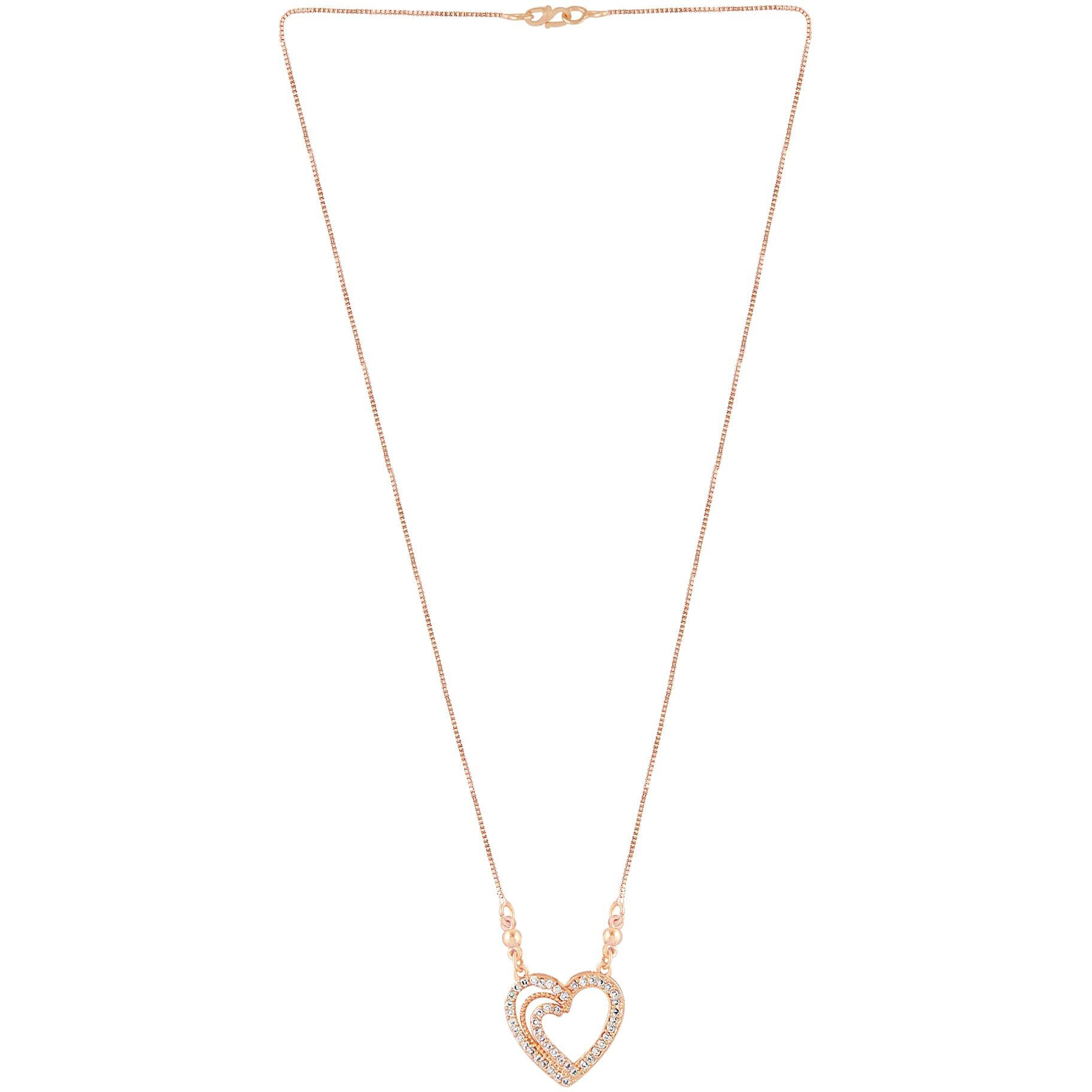 ZAVERI PEARLS Rose Gold Cubic Zirconia Contemporary Heart Chain For Women-ZPFK10716
