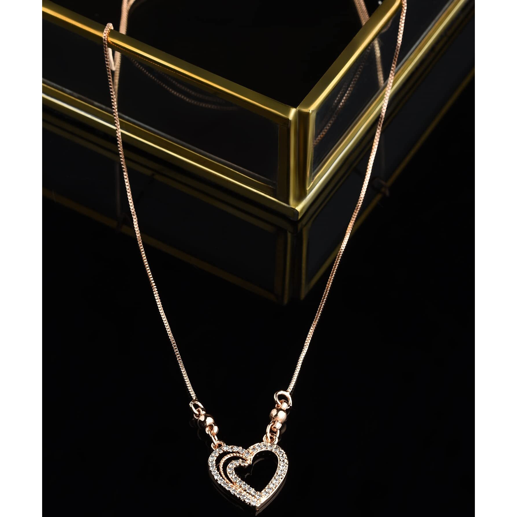 ZAVERI PEARLS Rose Gold Cubic Zirconia Contemporary Heart Chain For Women-ZPFK10716