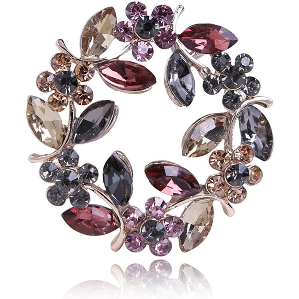 SANNIDHI Crystal Brooch for Women Girls, Floral Saree Pin Brooches, Elegant Rhinestone Garland Brooch Pins for Coat Dress Gown Shawl, Wedding Bridal Ladies Jewelry Gifts