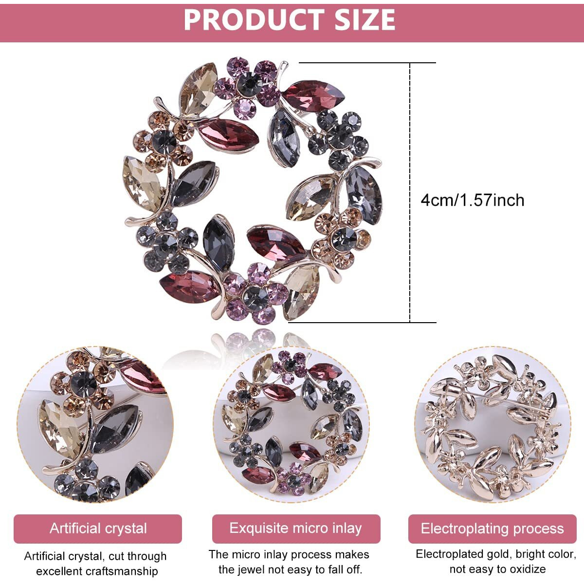 SANNIDHI Crystal Brooch for Women Girls, Floral Saree Pin Brooches, Elegant Rhinestone Garland Brooch Pins for Coat Dress Gown Shawl, Wedding Bridal Ladies Jewelry Gifts