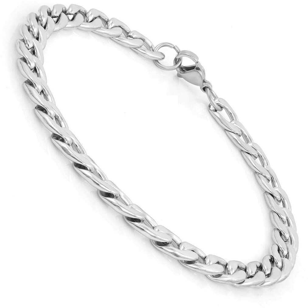 Nakabh 8 inch Stylish Chain Style Stainless Steel Bracelet for Men Boys Unisex (Silver)