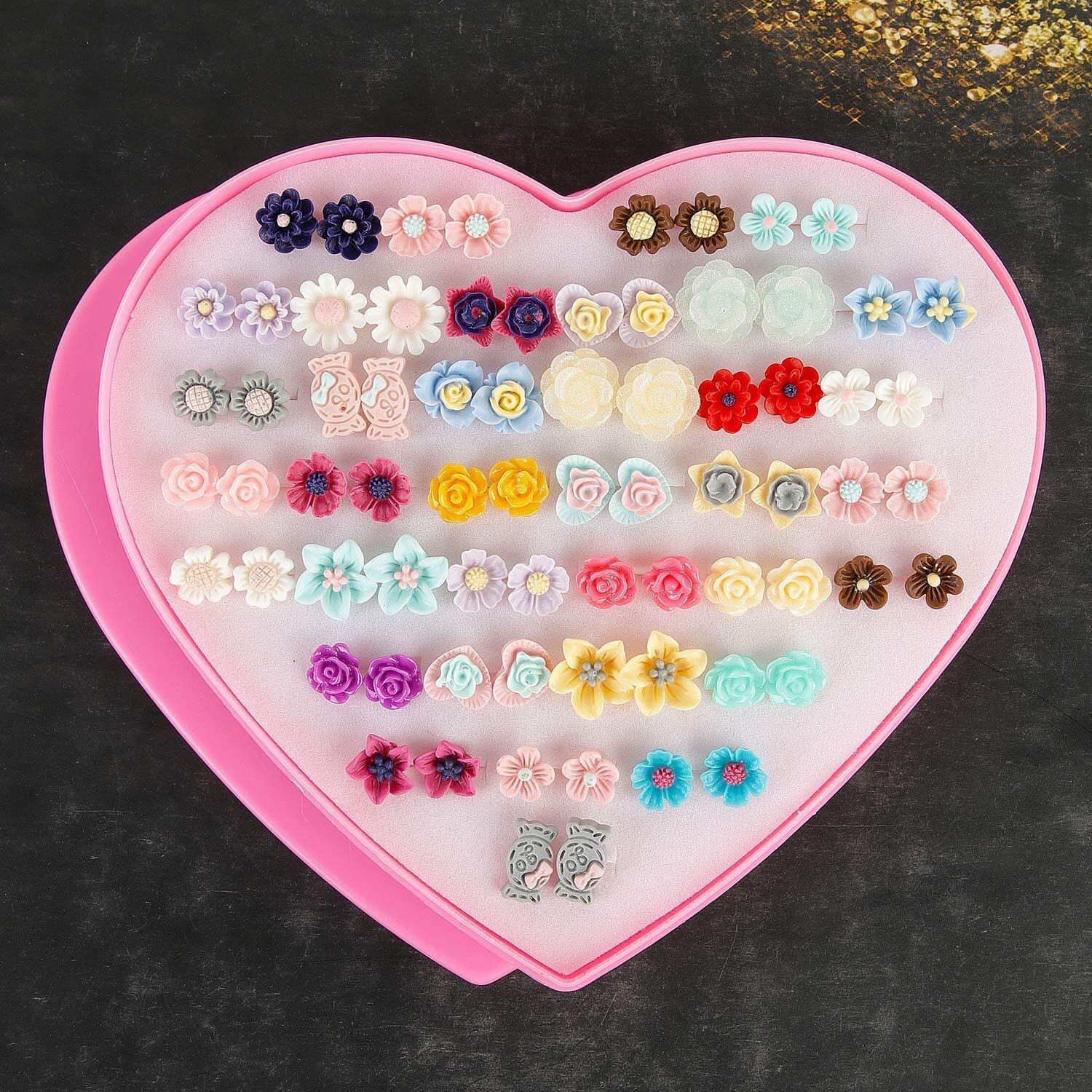 Shining Diva Fashion Non Precious Base Metal Multicolour Floral Stud Earrings For Women - Hear Box Combo Set Of 36 Pairs (12024Er)