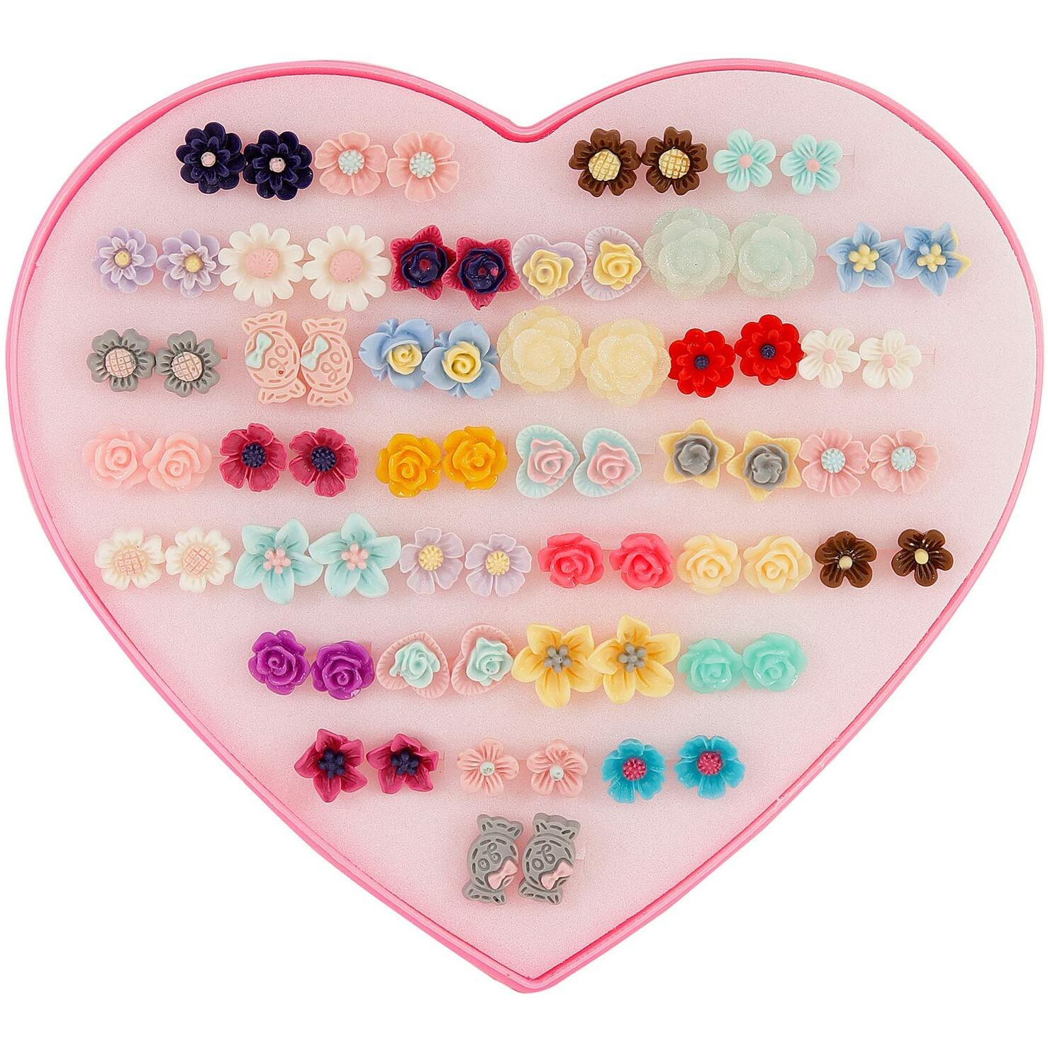 Shining Diva Fashion Non Precious Base Metal Multicolour Floral Stud Earrings For Women - Hear Box Combo Set Of 36 Pairs (12024Er)