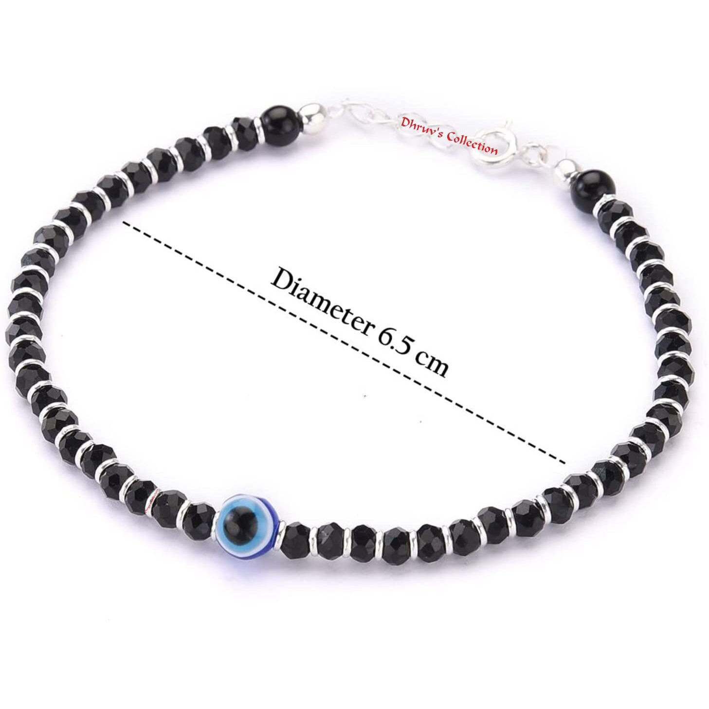 DHRUVS COLLECTION 925 Sterling Silver Evil Eye Nazariya With Black Crystals Bracelet for Girls & Women (6.25 Inches length + Adjustable)
