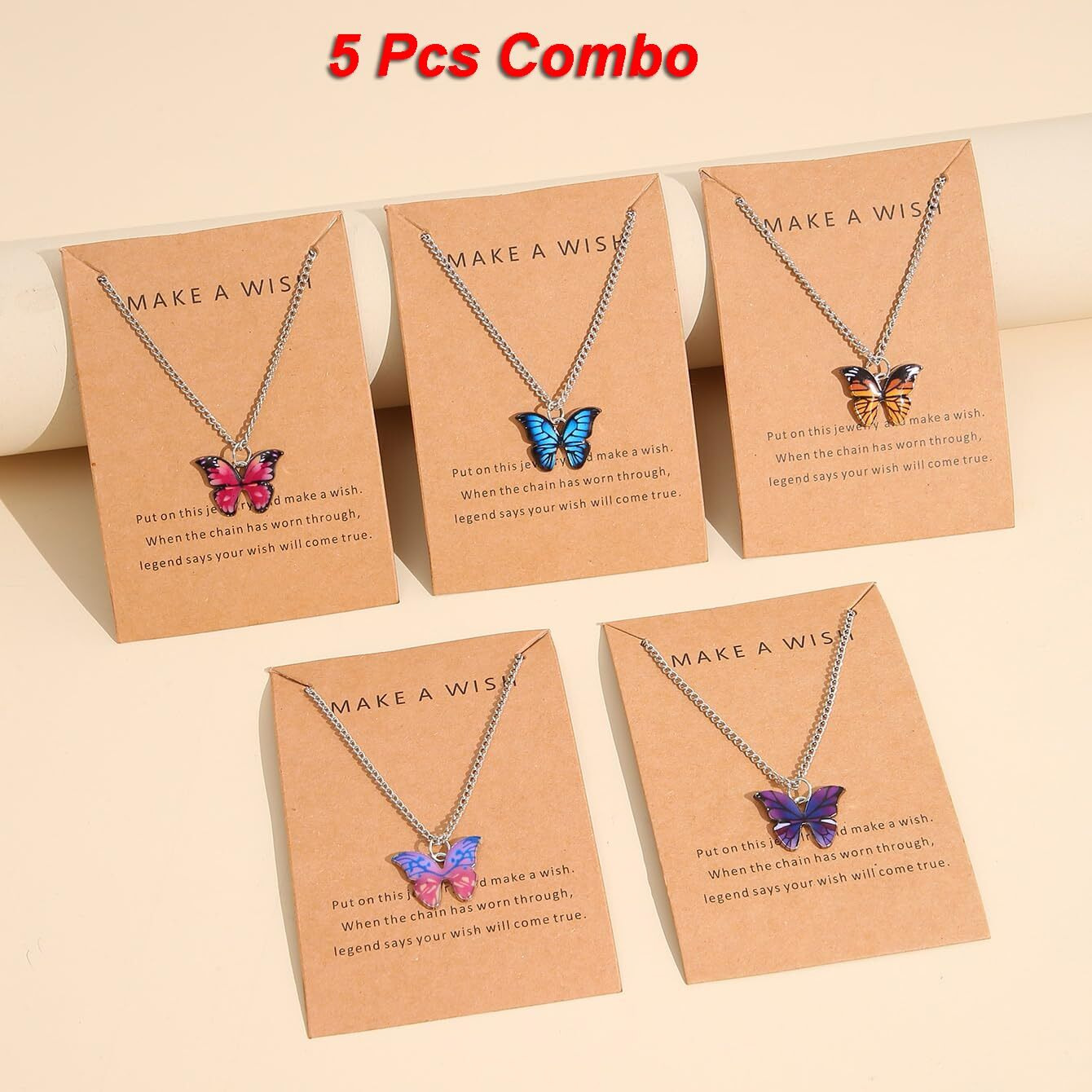 Shining Diva Fashion 5 Pcs Latest Stylish Butterfly Jewellery Necklace Set for Women Pendant Necklace Gifts for Girls (rrsd15817np)(Silver)