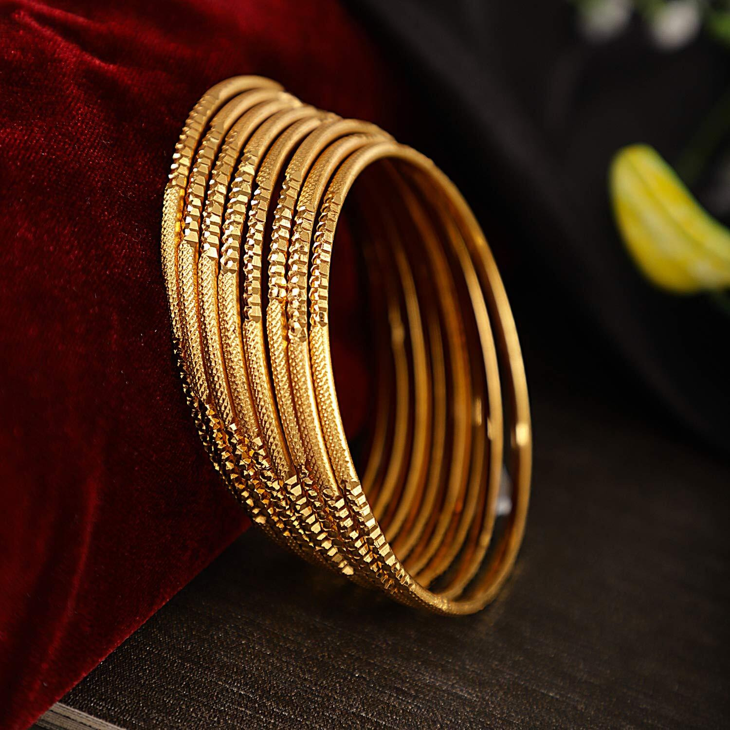 Shining Diva Fashion Set Of 8 Latest Traditional Design One Gram Gold Plated Bangle for Women (Golden) (11712b_2.4)