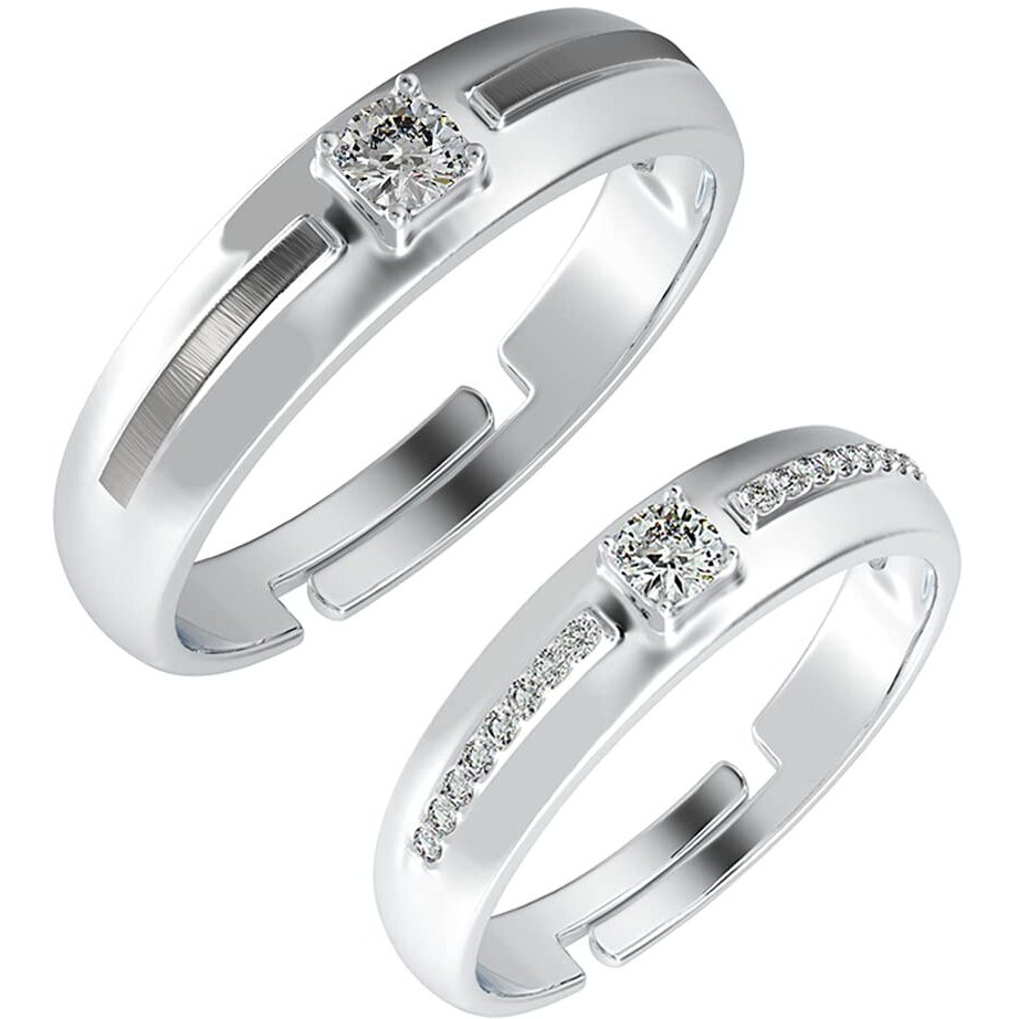 Clara Pure 925 Sterling Silver Nario Adjustable Couple Band, Promise Rings for Lovers | Gift for Men and Women | Partial Matte Finish