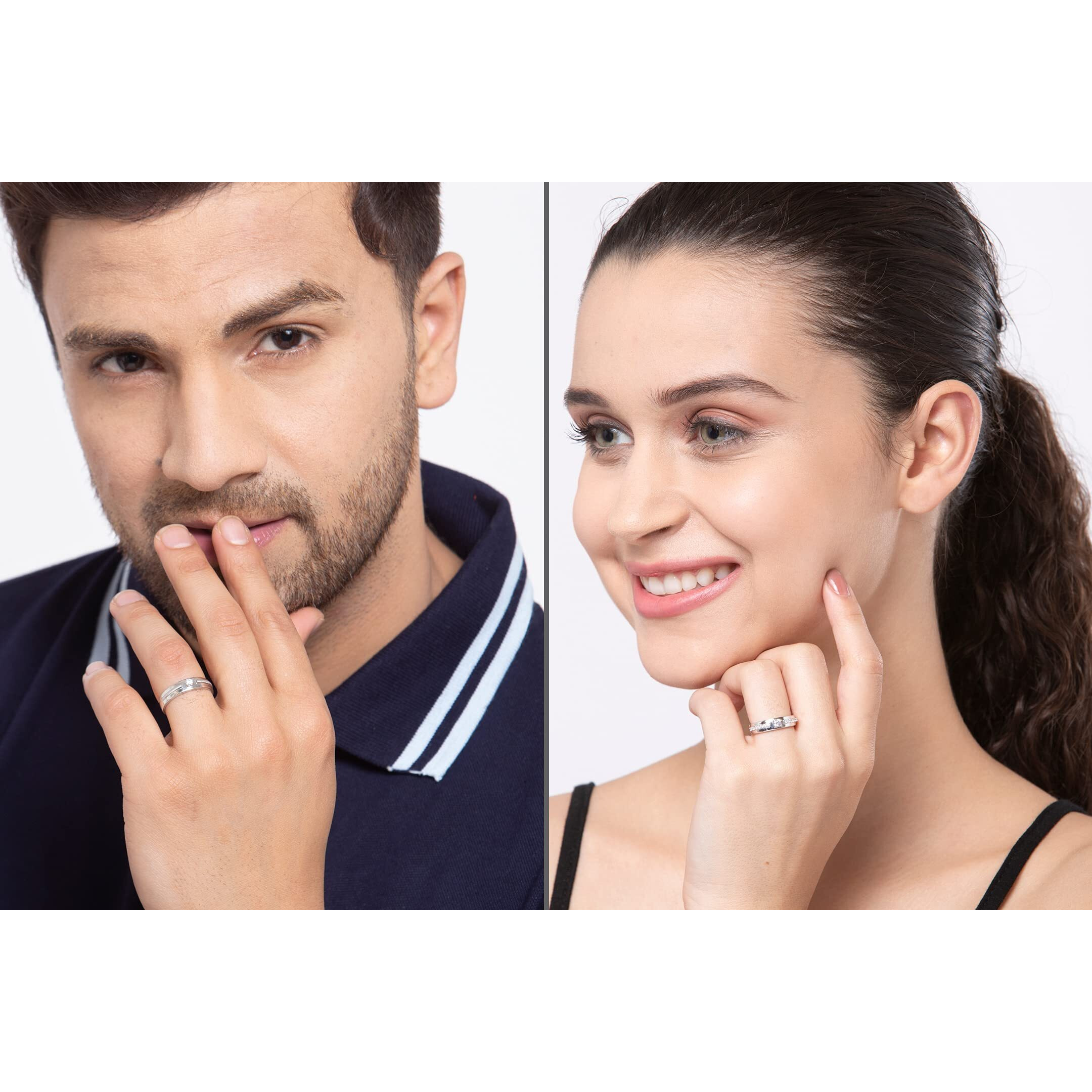 Clara Pure 925 Sterling Silver Nario Adjustable Couple Band, Promise Rings for Lovers | Gift for Men and Women | Partial Matte Finish