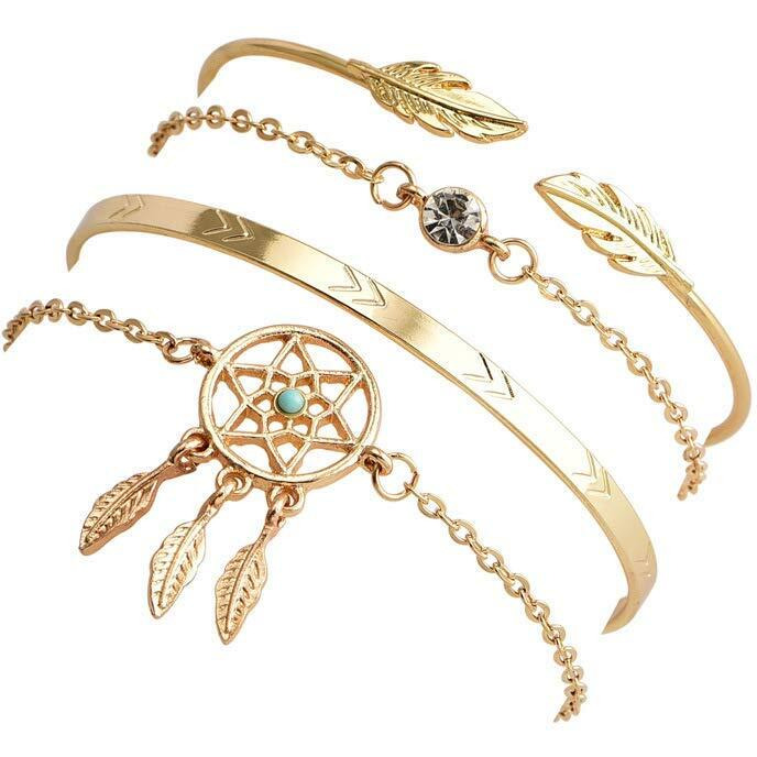 Shining Diva Fashion Set Of 4 Stylish Multilayer Crystal Bangle Charm Bracelet for Women (Golden) (rrsd10711b)