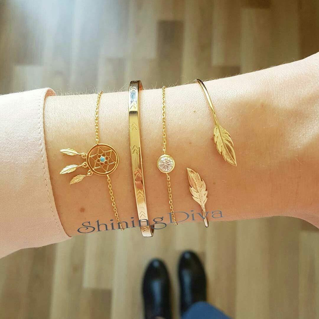 Shining Diva Fashion Set Of 4 Stylish Multilayer Crystal Bangle Charm Bracelet for Women (Golden) (rrsd10711b)