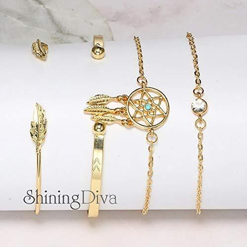 Shining Diva Fashion Set Of 4 Stylish Multilayer Crystal Bangle Charm Bracelet for Women (Golden) (rrsd10711b)