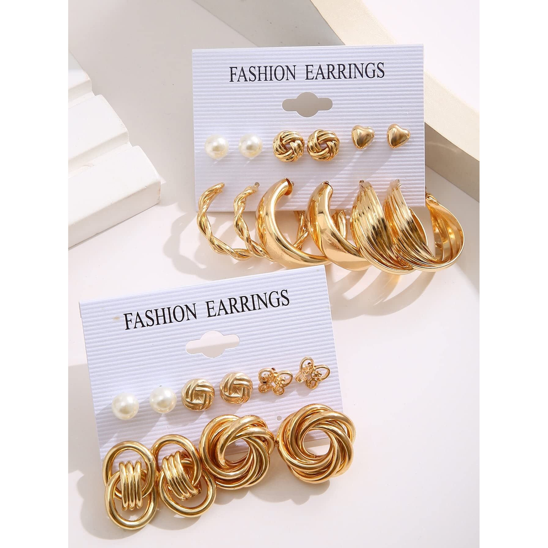 Shining Diva Fashion 11 Pairs Combo Set Latest Stylish Hoop Stud Earrings for Women and Girls (Gold) (14949er)