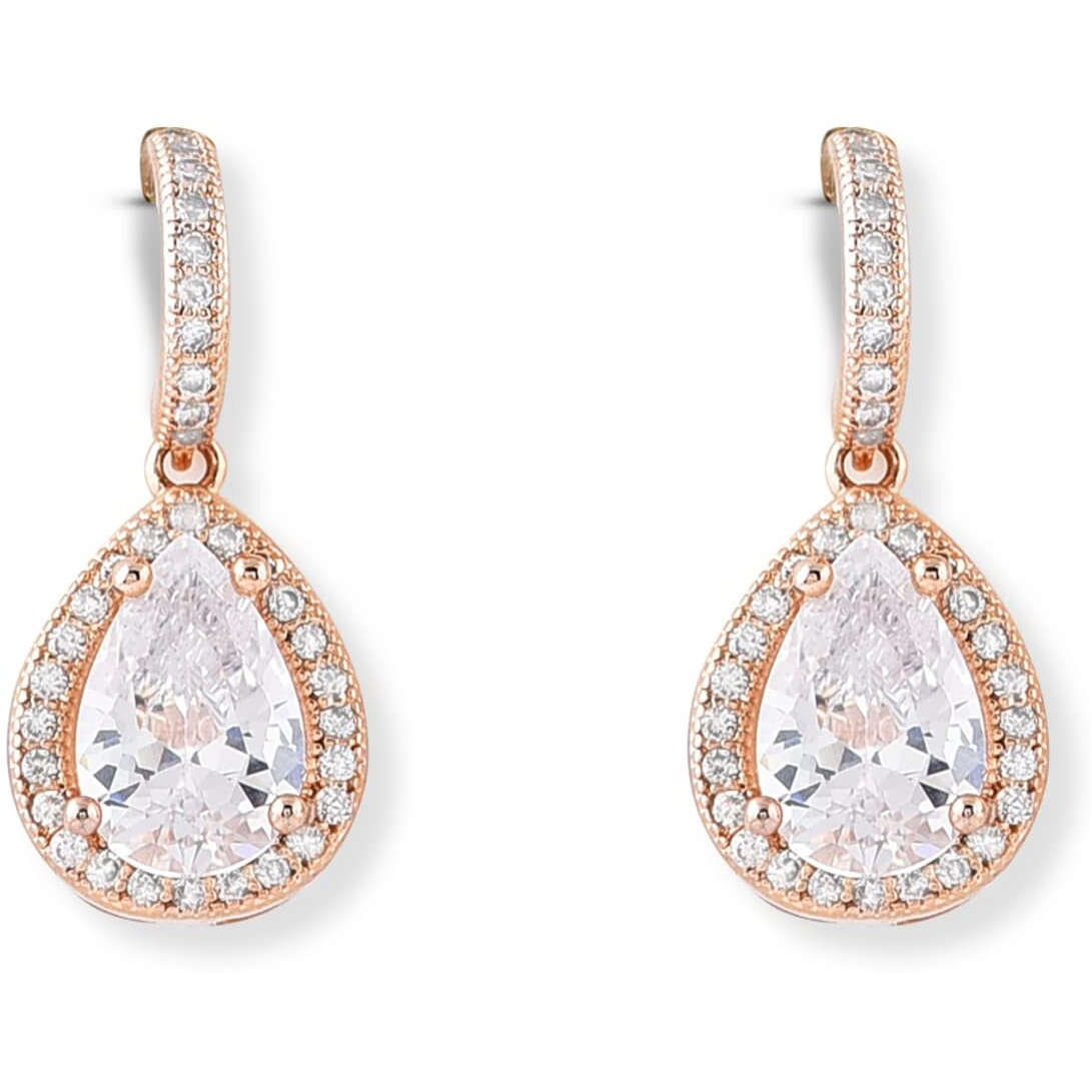 Zaveri Pearls Rose Gold Cubic Zirconia Pear Drop Hoop Earring For Women-ZPFK10673