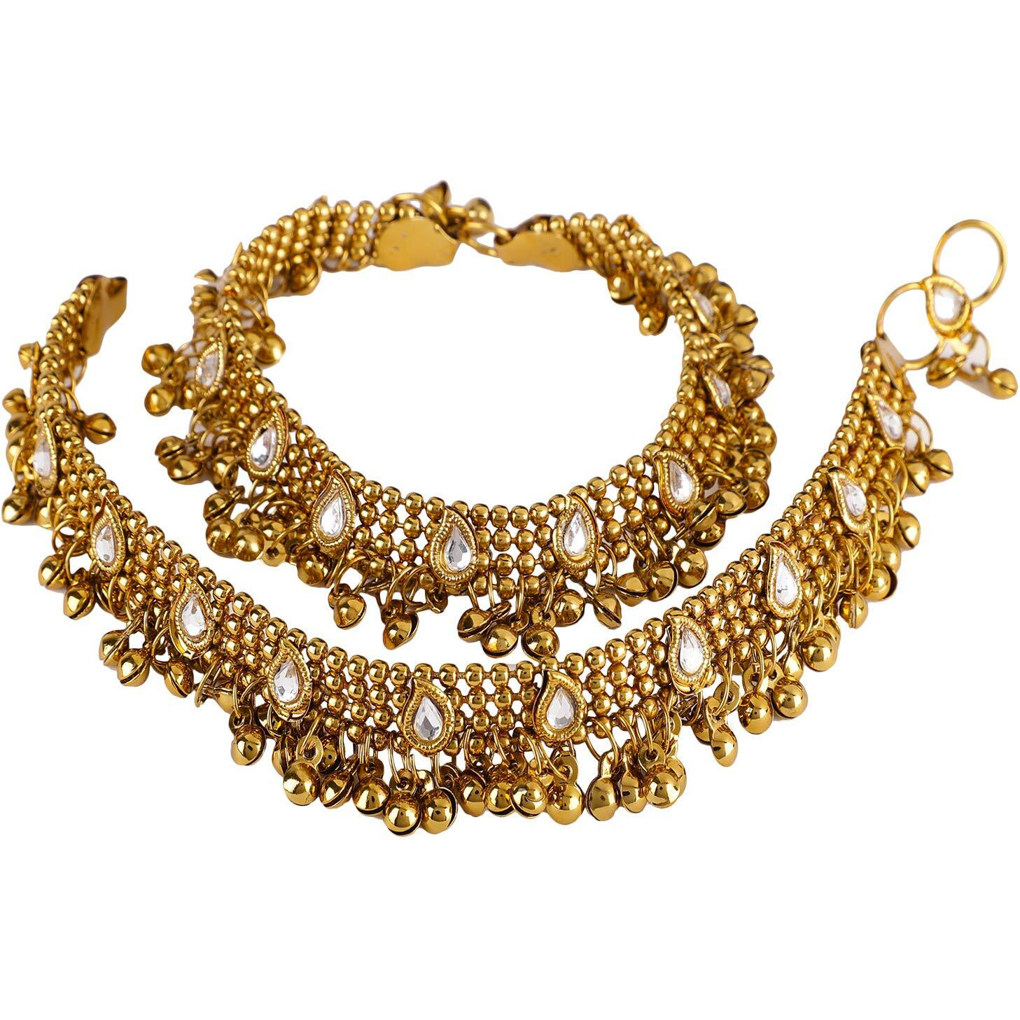 Shining Diva Gold Plated Anklets for Women (5634a)