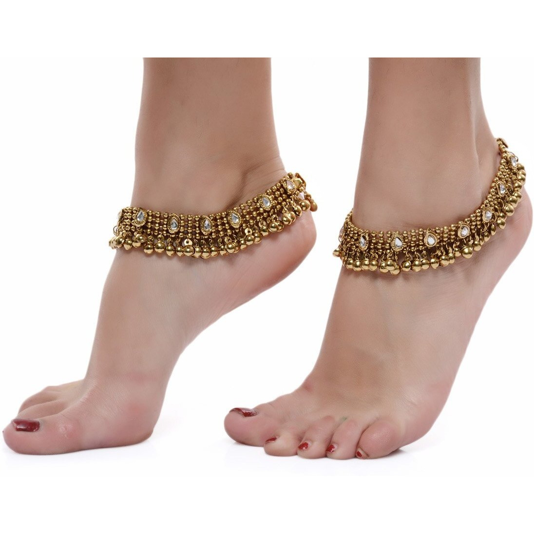 Shining Diva Gold Plated Anklets for Women (5634a)