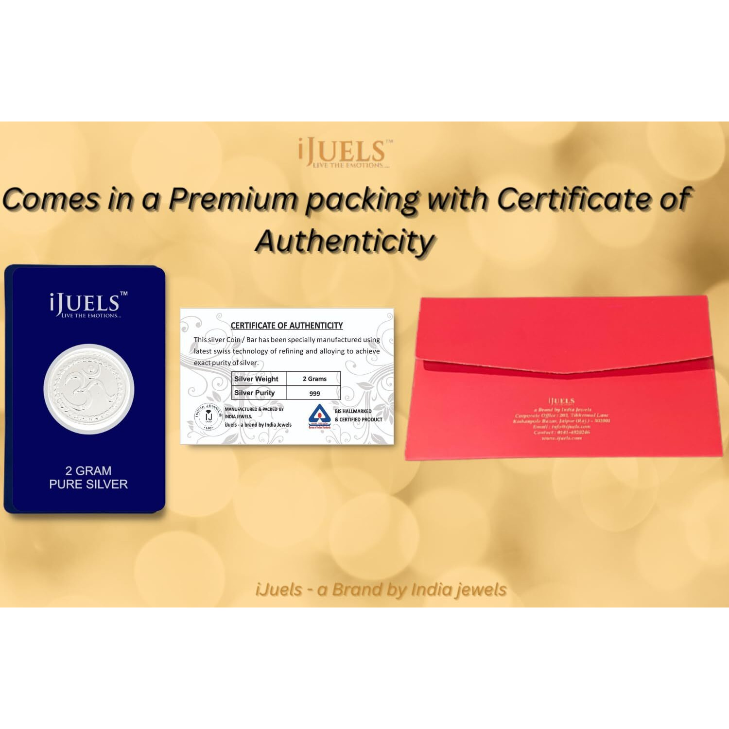 iJuels 999 Purity BIS Hallmarked and Certified Pure Silver 2 Grams SilverCoin blister Pack with certificate of Authenticity