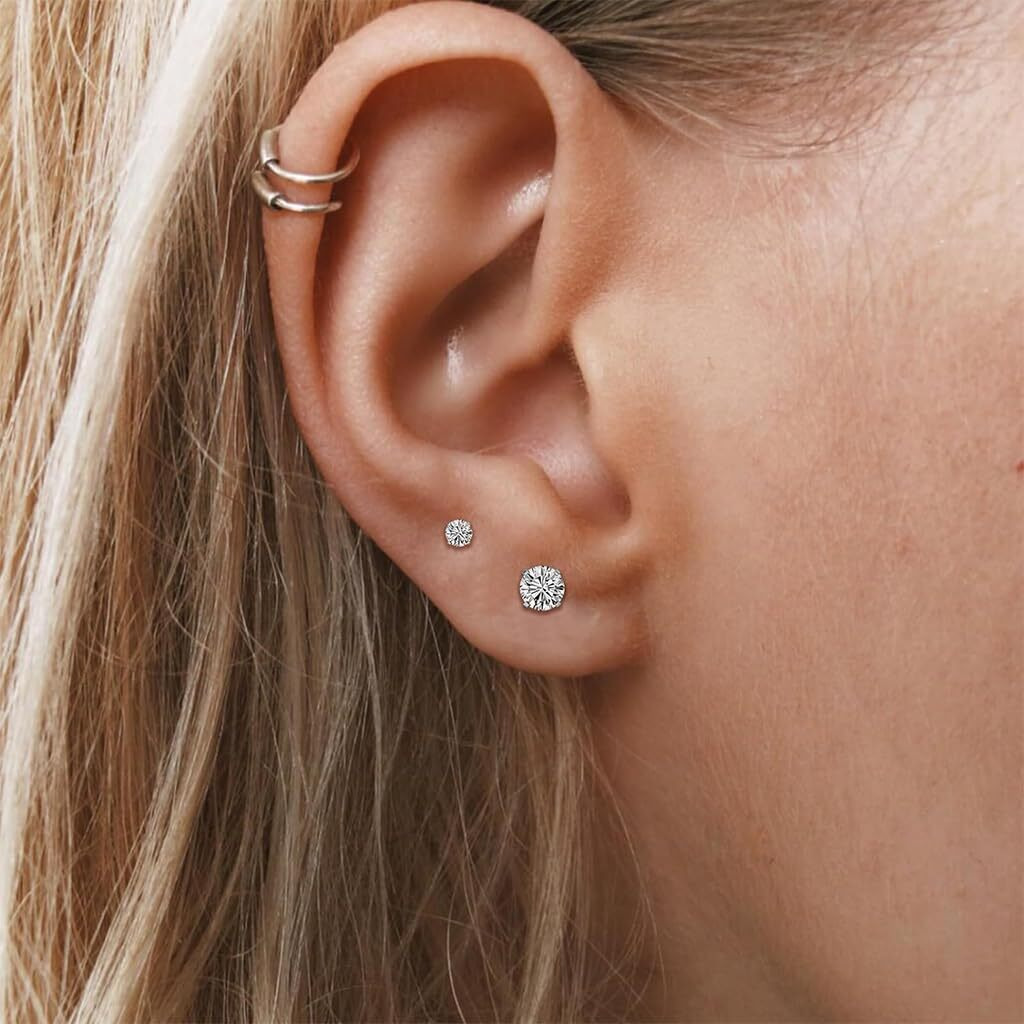 SANNIDHI 5 Pairs Earrings for Women Flat Back Cartilage Stud Earrings Cubic Zirconia 316L Stainless Steel Earrings Hypoallergenic Nickel-Free Earrings - 3/4/5/6/8mm, Silver