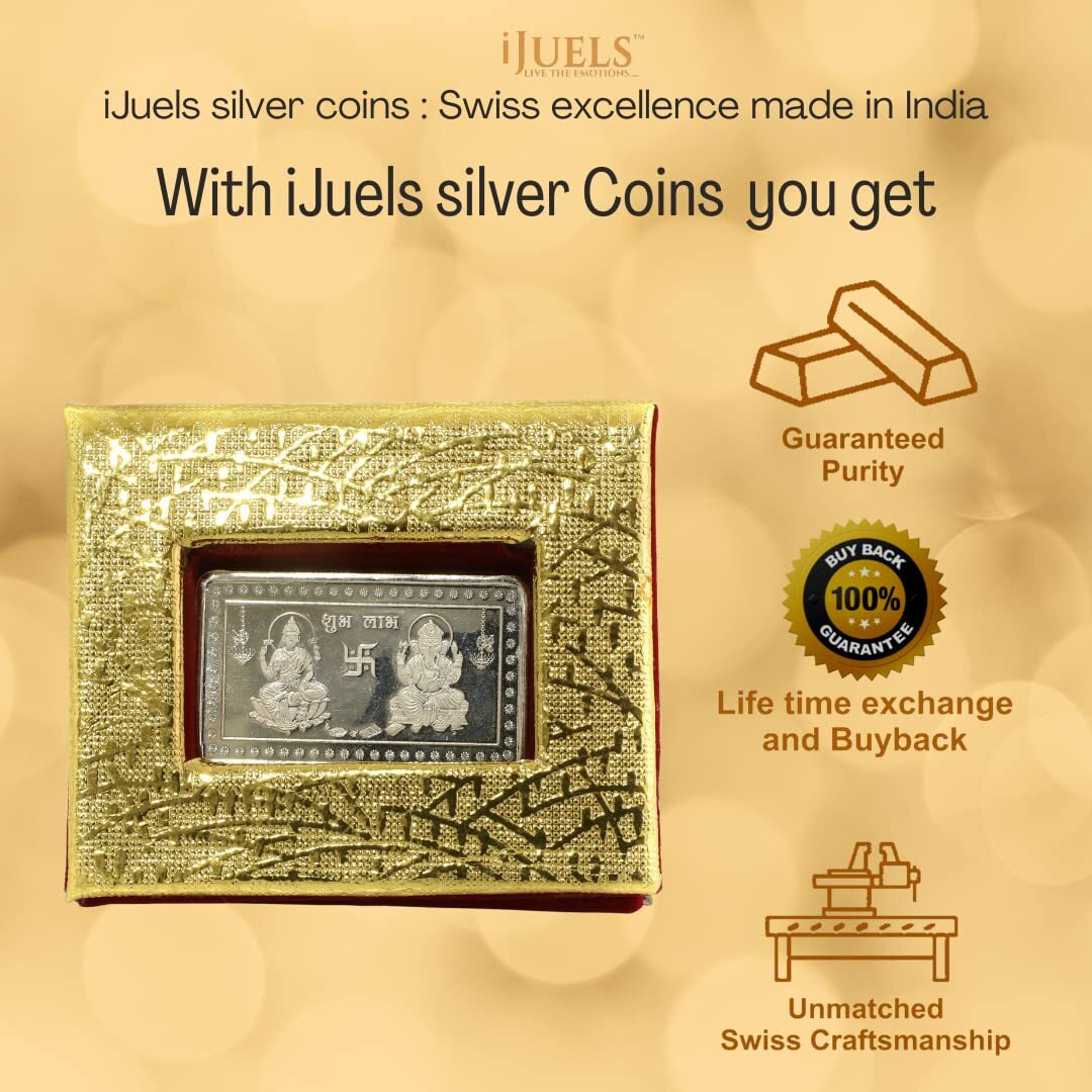 iJuels 999 Fine Silver BIS Hallmarked Rectangular 10gm Silver Coin/Bar. Gift Pack (10 Gram Silver Coin  1 Piece)