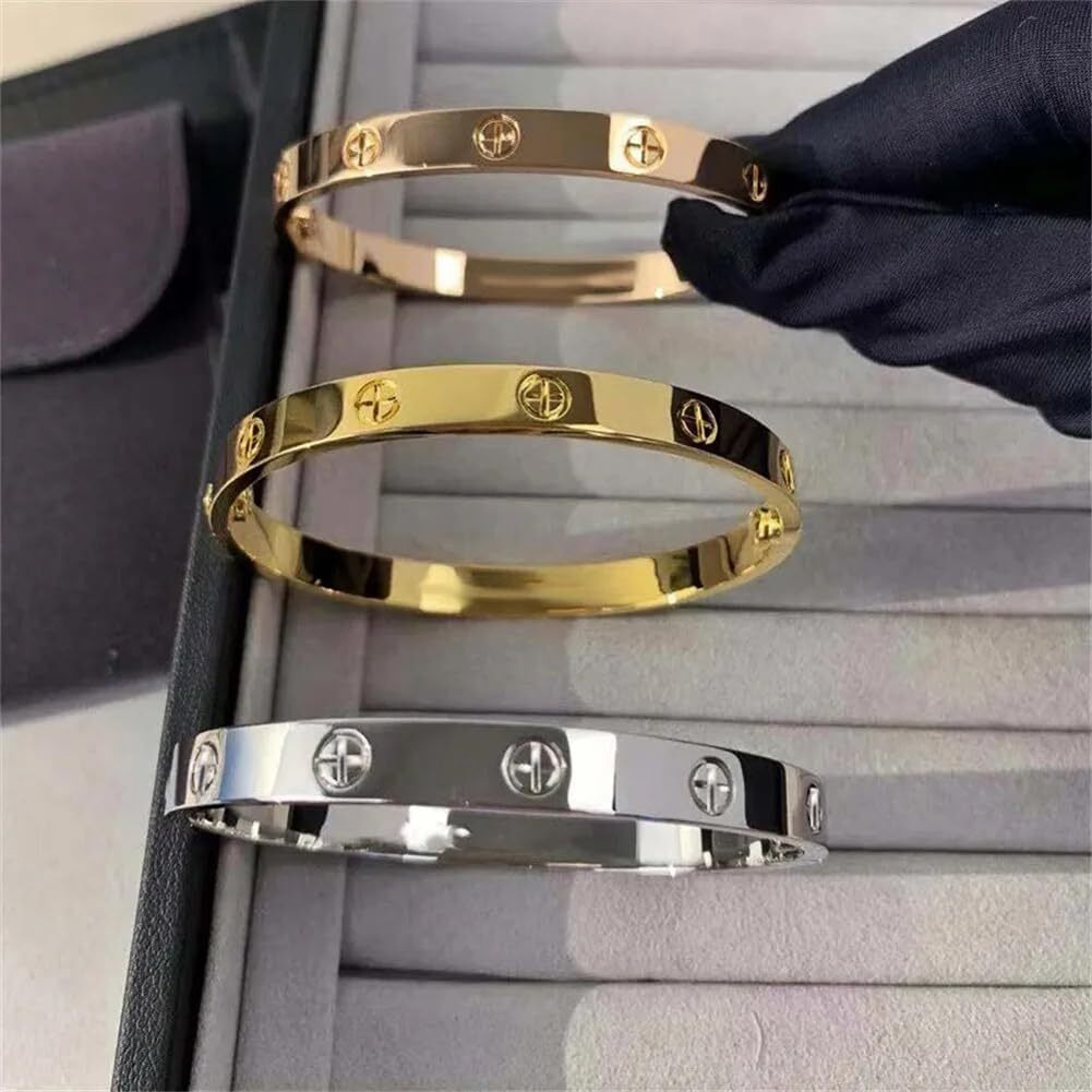 Shining Diva Fashion 18K Gold Plated Stainless Steel Openable Crystal Bracelet | Cuff Bangle | Friendship Couple Wedding Gifts for Mother Sister Wife Girlfriend | Anti Tarnish Jewellery (B_Combo)