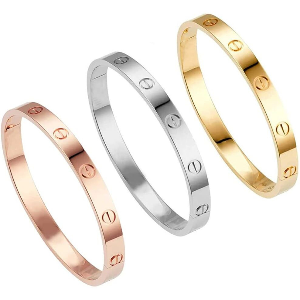 Shining Diva Fashion 18K Gold Plated Stainless Steel Openable Crystal Bracelet | Cuff Bangle | Friendship Couple Wedding Gifts for Mother Sister Wife Girlfriend | Anti Tarnish Jewellery (B_Combo)