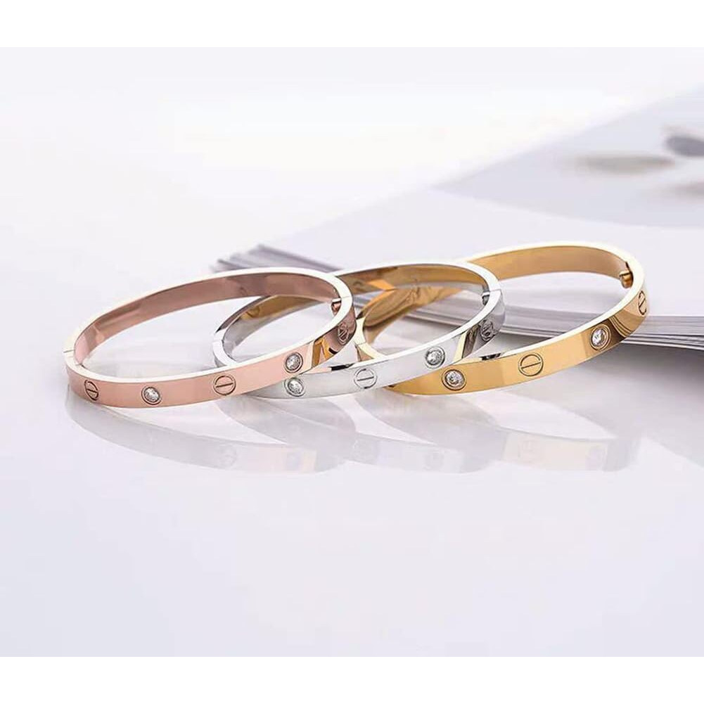 Shining Diva Fashion 18K Gold Plated Stainless Steel Openable Crystal Bracelet | Cuff Bangle | Friendship Couple Wedding Gifts for Mother Sister Wife Girlfriend | Anti Tarnish Jewellery (C_Combo)