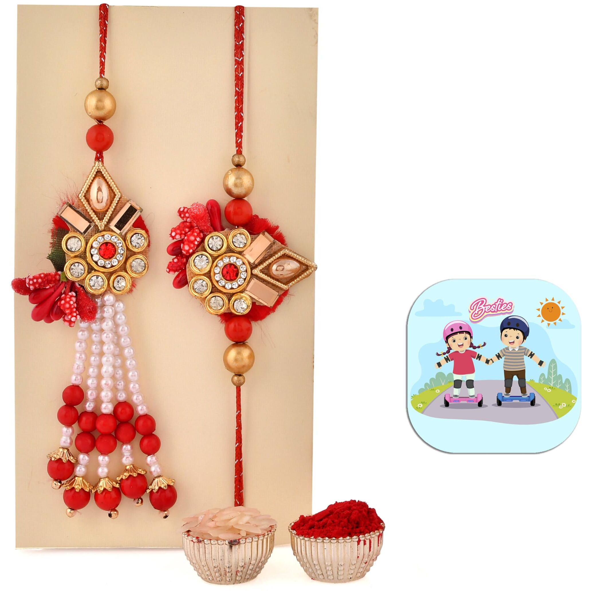 CraftVatika Rakhi for Brother and Bhabhi Bhaiya Bhabhi Rakhi Set Kundan Lumba Rakhi for Bhabhi Sister-in-Law Rakhi Set of 2 Rakhi1 Fridge Magnet