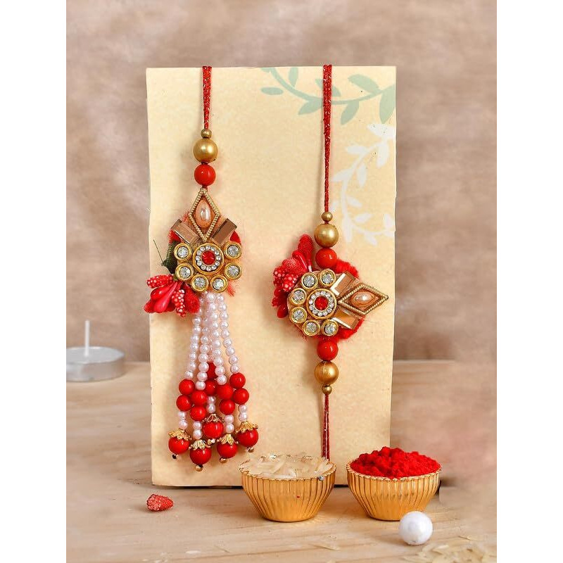 CraftVatika Rakhi for Brother and Bhabhi Bhaiya Bhabhi Rakhi Set Kundan Lumba Rakhi for Bhabhi Sister-in-Law Rakhi Set of 2 Rakhi1 Fridge Magnet