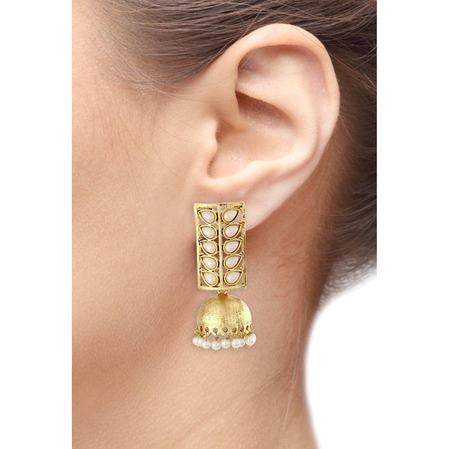 Shining Diva Traditional Pearl Jewellery Stylish Fancy Jhumki/Jhumka Earrings For Women and Girls (Golden) (8421er)