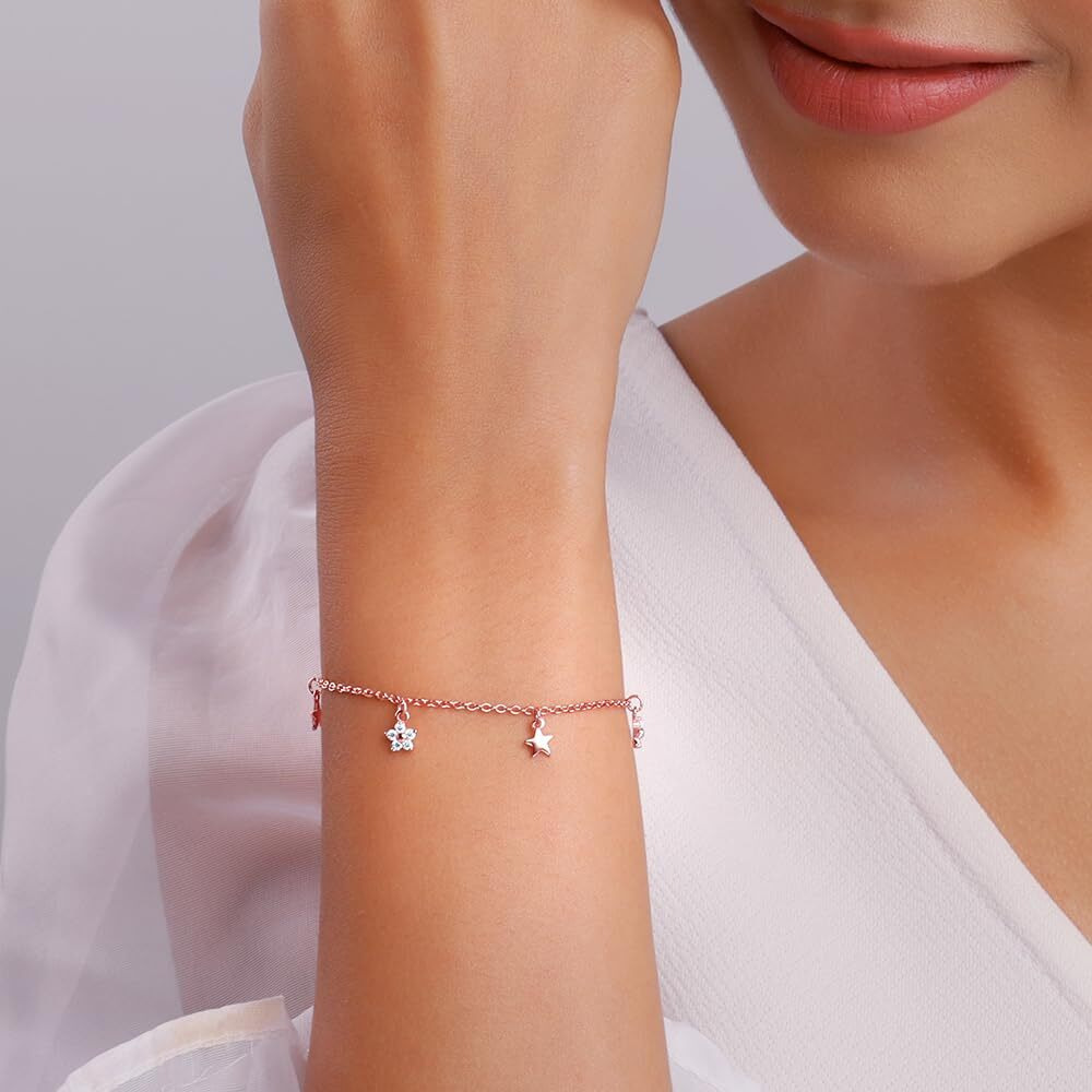 GIVA 925 Silver Rose Gold Starlit Dreams Bracelet, Adjustable| Rakhi Rakshabandhan Gift for Sister Bhabhi, Gifts for Women & Girls| With Certificate of Authenticity and 925 Stamp | 6 Month Warranty*