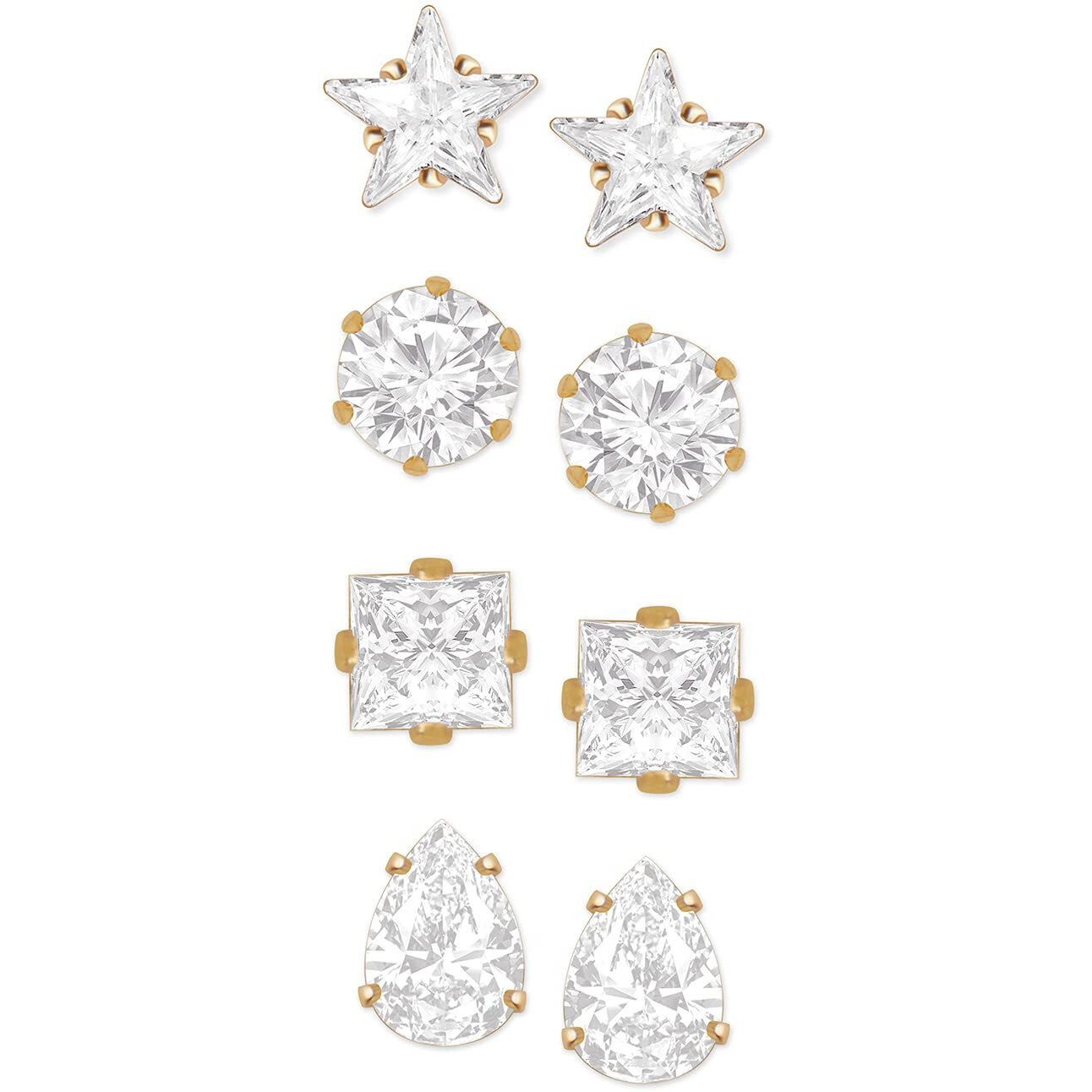 Zaveri Pearls Gold Tone Set of 4 Contemporary Cubic Zirconia Brass Stud Earrings For Women-ZPFK10964