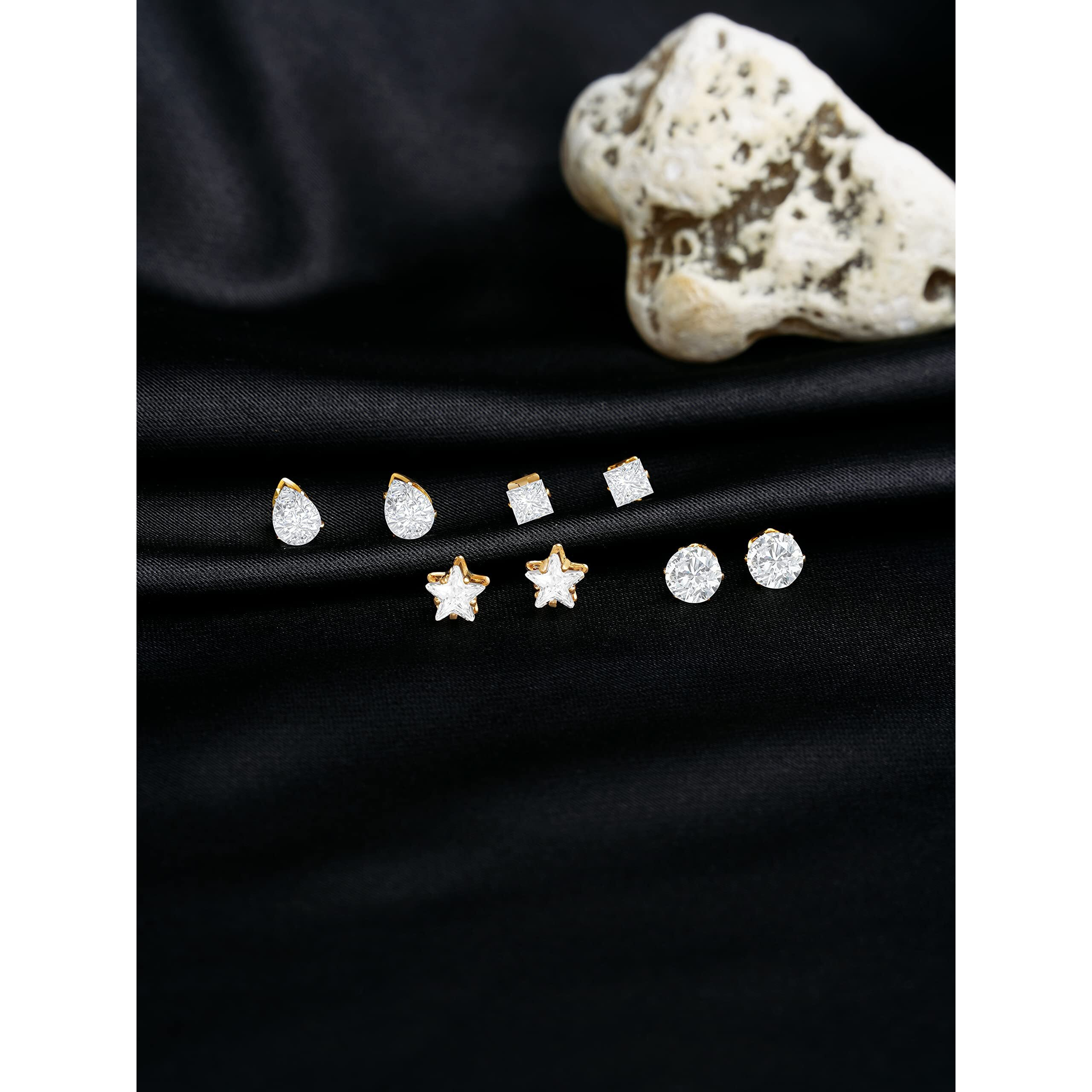 Zaveri Pearls Gold Tone Set of 4 Contemporary Cubic Zirconia Brass Stud Earrings For Women-ZPFK10964
