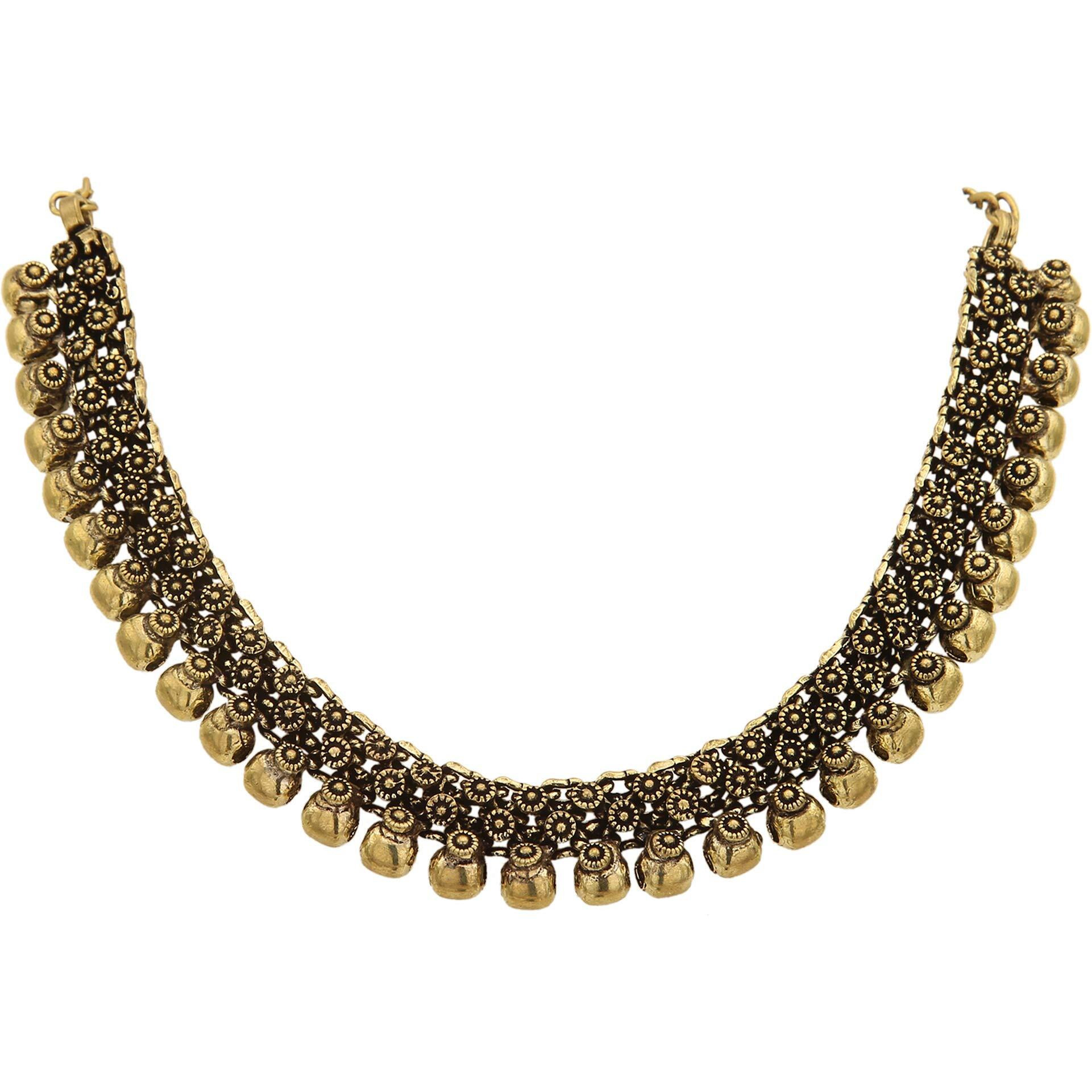 Sasitrends Golden Brass Alloy German Silver Antique Gold Necklace with Jhumki for Women (Gold)