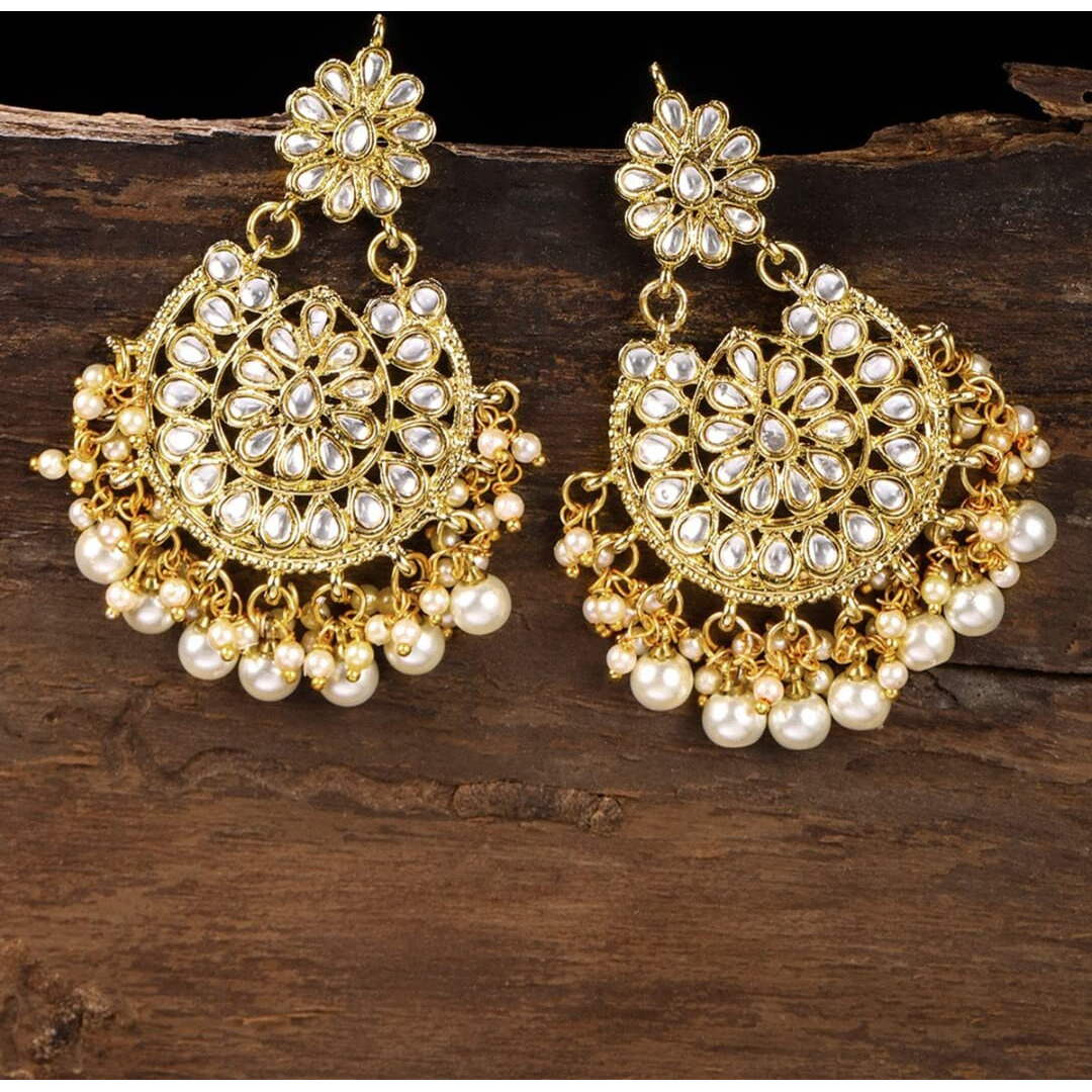Zaveri Pearls Gold Tone Kundan & Pearls Dangle Earring For Women-ZPFK8661