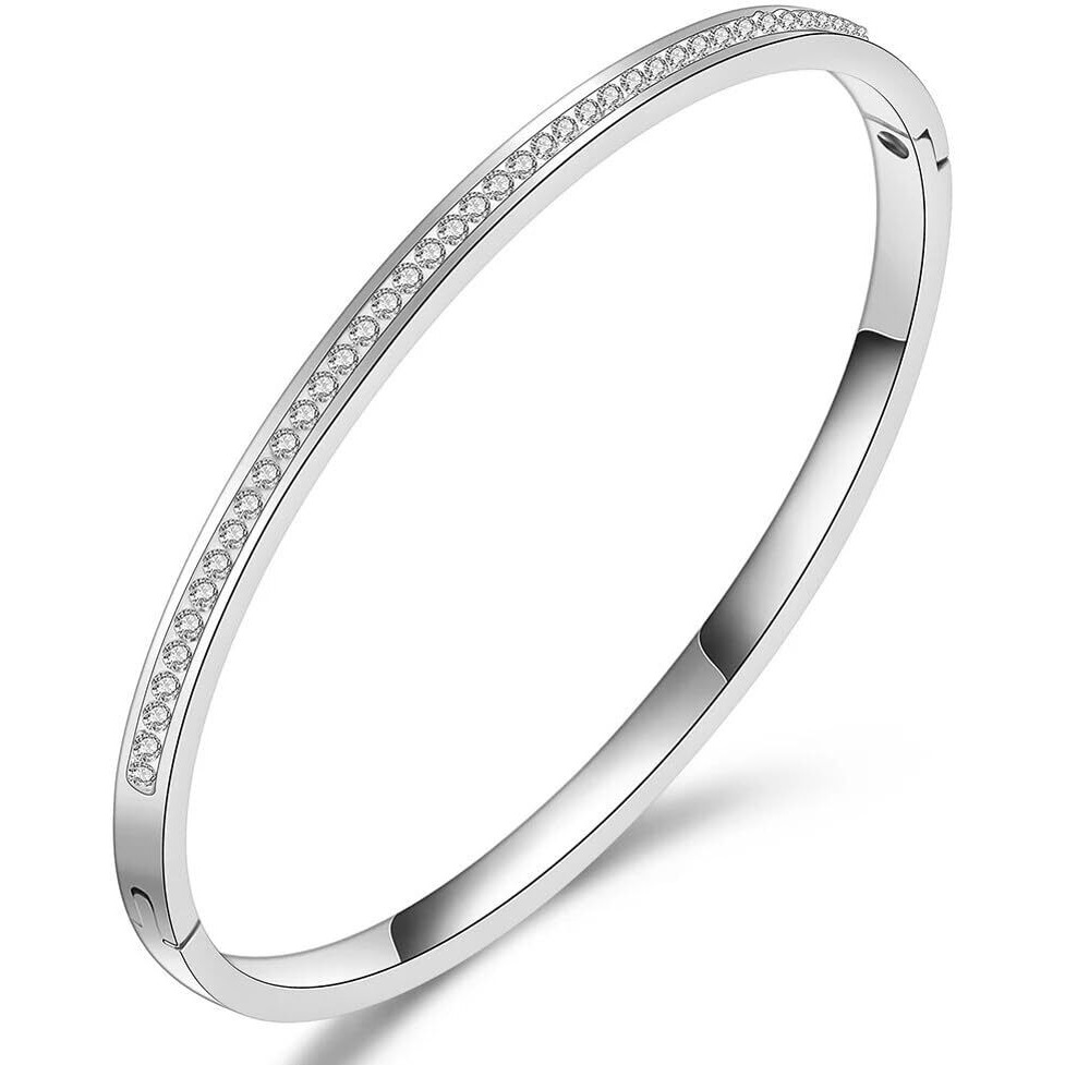 Shining Diva Fashion Latest Stylish Stainless Steel Crystal Gift Bracelet for Women and Girls (15834b)(Silver)