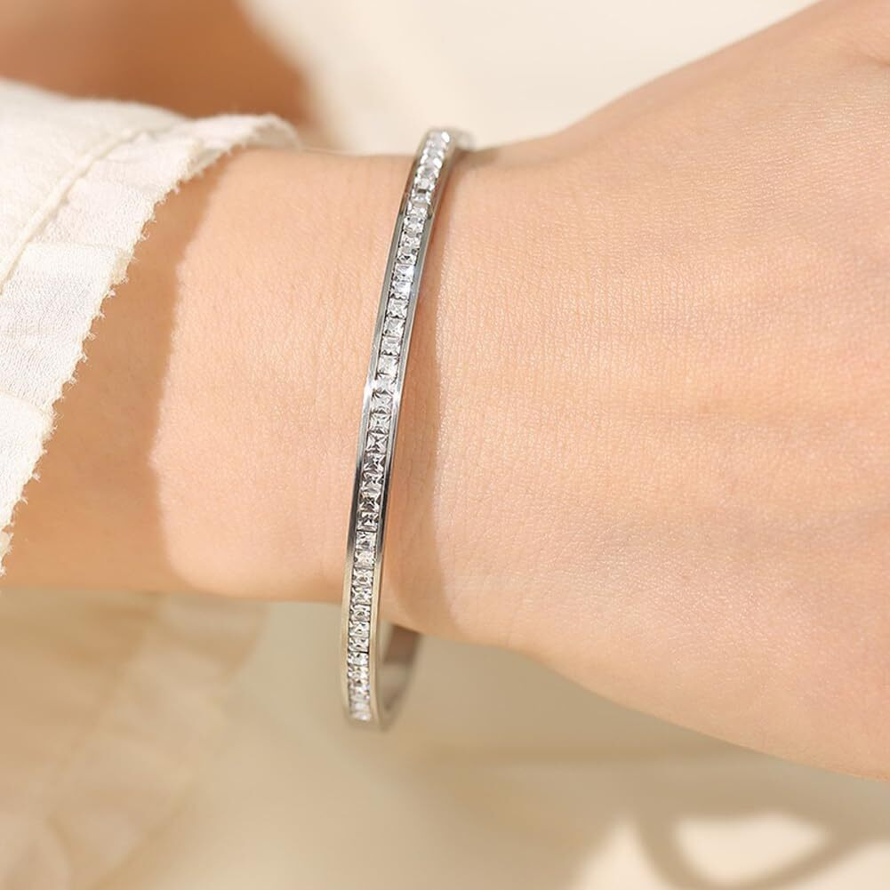 Shining Diva Fashion Latest Stylish Stainless Steel Crystal Gift Bracelet for Women and Girls (15834b)(Silver)