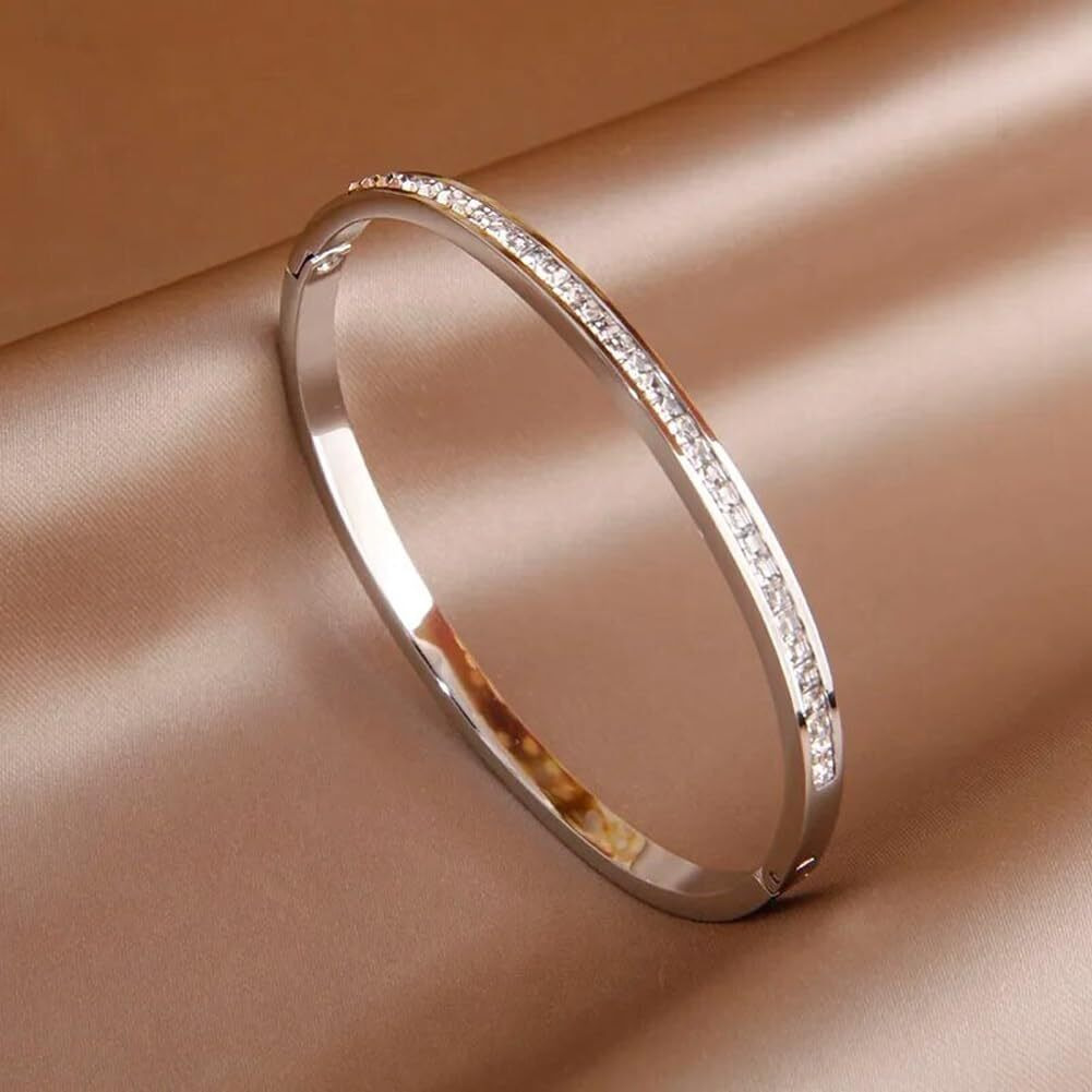 Shining Diva Fashion Latest Stylish Stainless Steel Crystal Gift Bracelet for Women and Girls (15834b)(Silver)