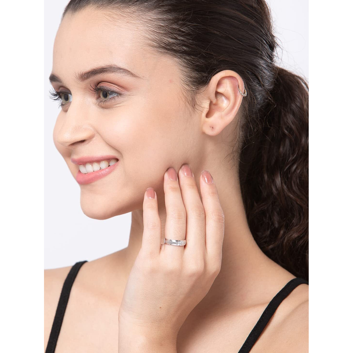Clara Pure 925 Sterling Silver Eternity Adjustable Ring Gift for Women and Girls | Partial Matte Finish