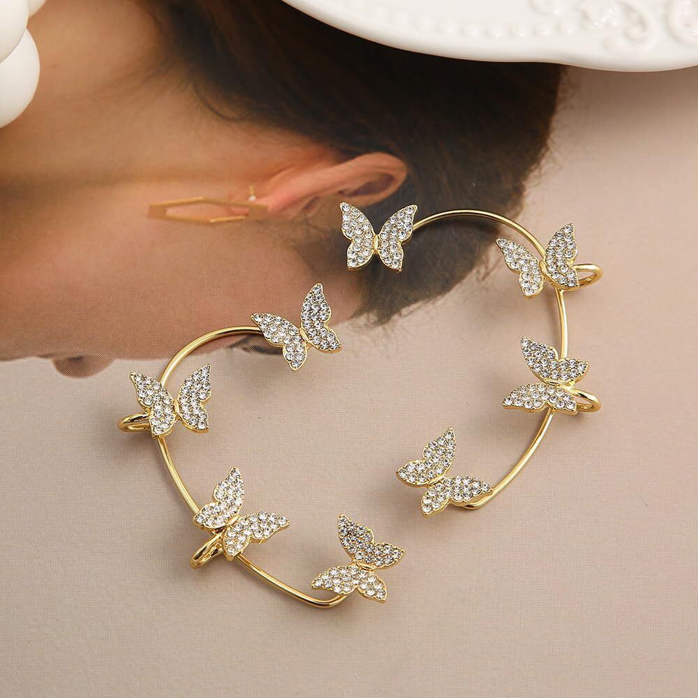 Shining Diva Fashion Latest Stylish 2 Pcs Combo Clip On Ear Cuff Earrings for Women and Girls (15590er)(Gold)