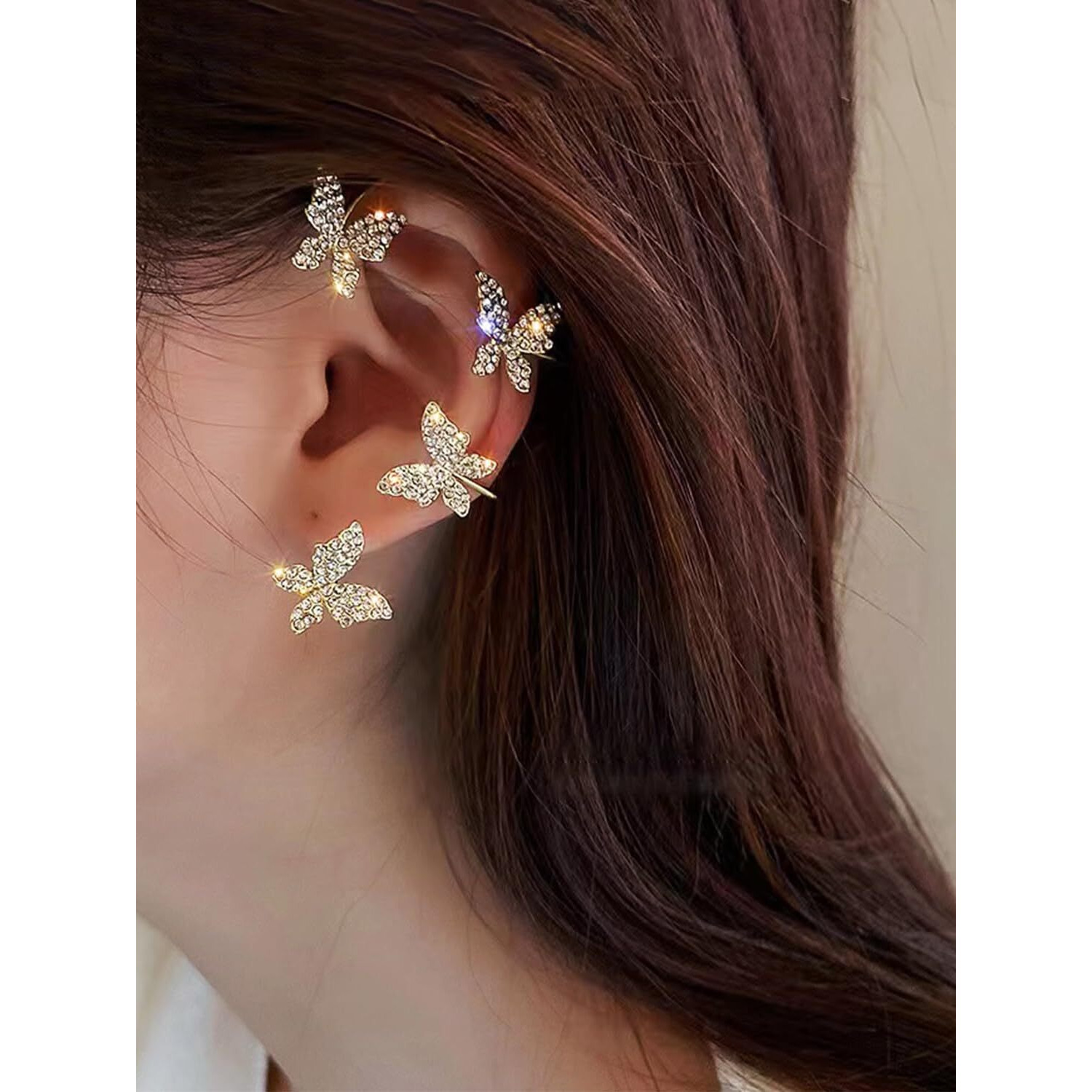 Shining Diva Fashion Latest Stylish 2 Pcs Combo Clip On Ear Cuff Earrings for Women and Girls (15590er)(Gold)
