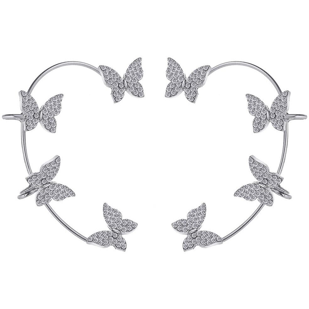 Shining Diva Fashion Latest Stylish 2 Pcs Combo Clip On Ear Cuff Earrings for Women and Girls (15288er)(Silver)