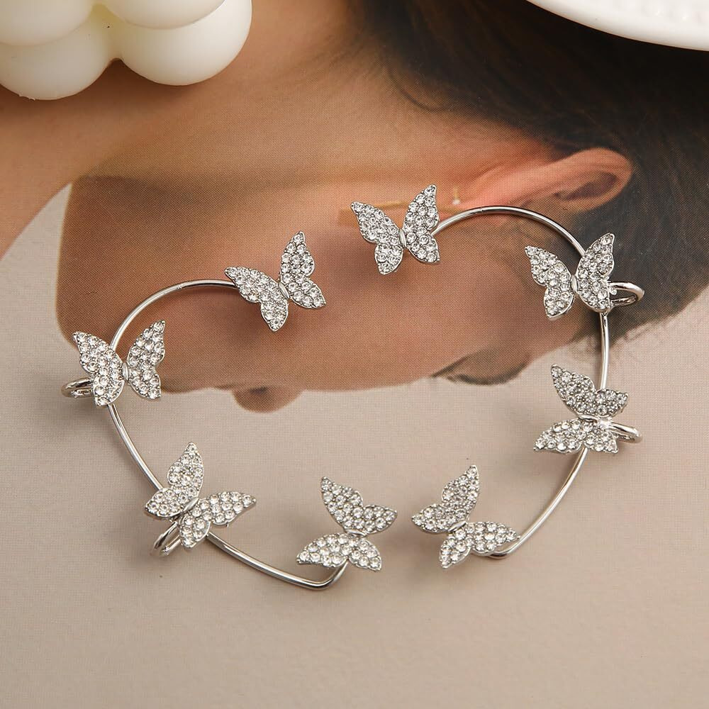 Shining Diva Fashion Latest Stylish 2 Pcs Combo Clip On Ear Cuff Earrings for Women and Girls (15288er)(Silver)