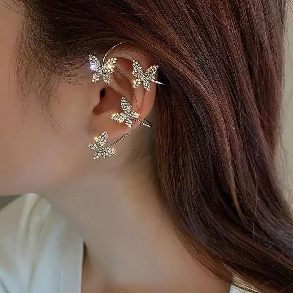 Shining Diva Fashion Latest Stylish 2 Pcs Combo Clip On Ear Cuff Earrings for Women and Girls (15288er)(Silver)
