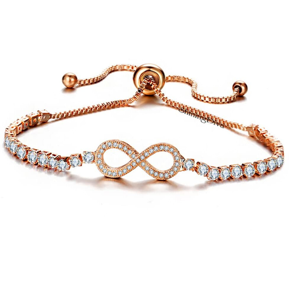 Shining Diva Fashion Latest Stylish Austrian Crystal Rose Gold Charm Bracelet for Women (rrsd10794b)